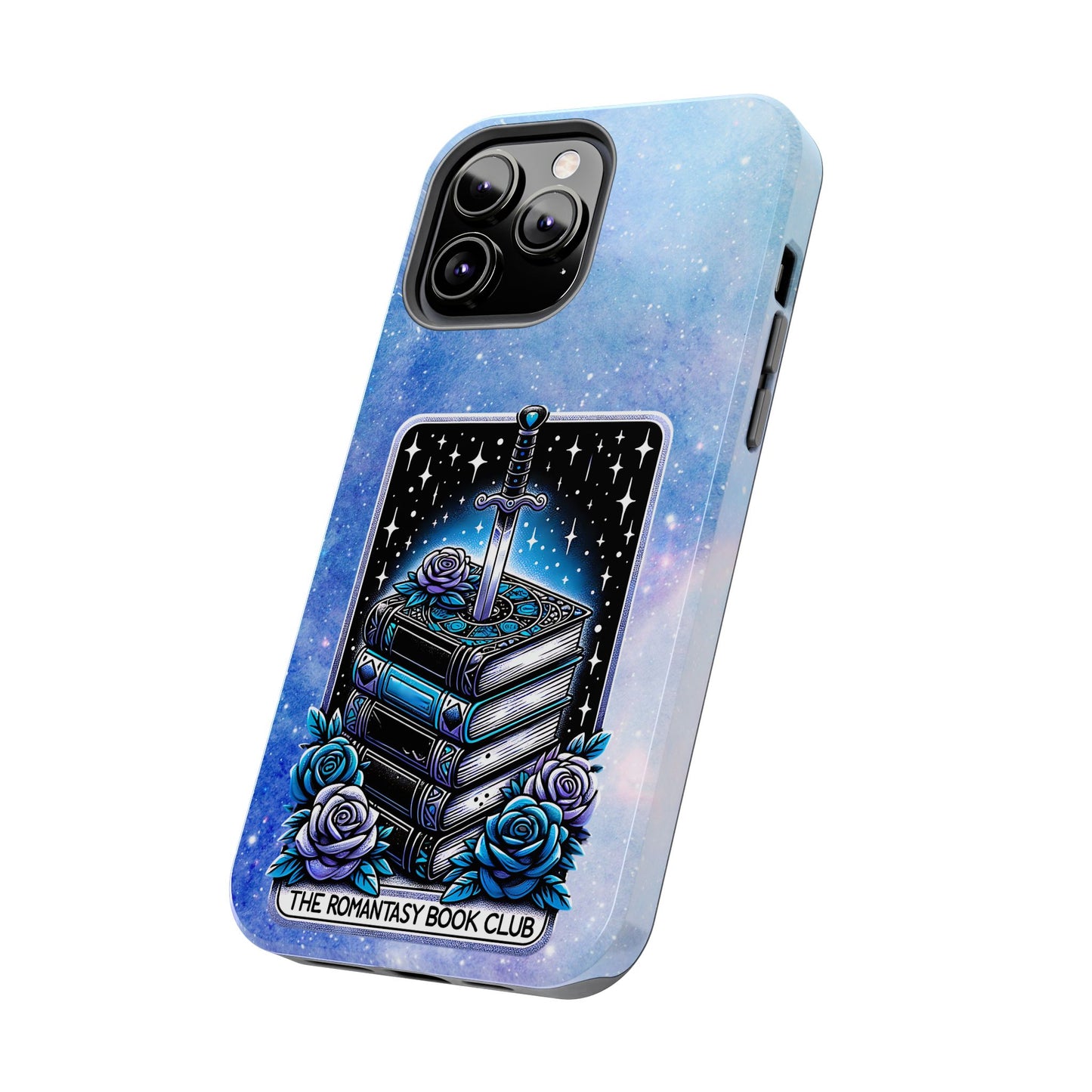 Fantasy Book Club Tough Phone Case — Sword & Stacked Books Design