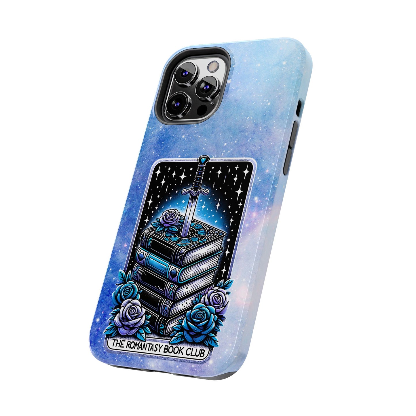 Fantasy Book Club Tough Phone Case — Sword & Stacked Books Design