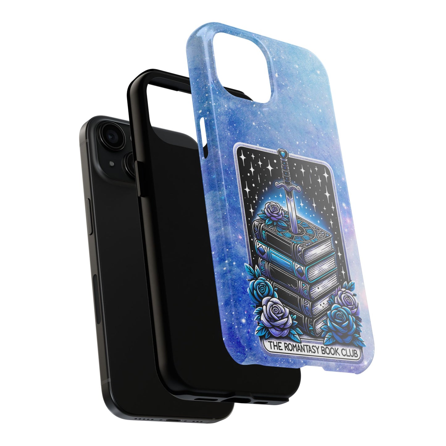 Fantasy Book Club Tough Phone Case — Sword & Stacked Books Design
