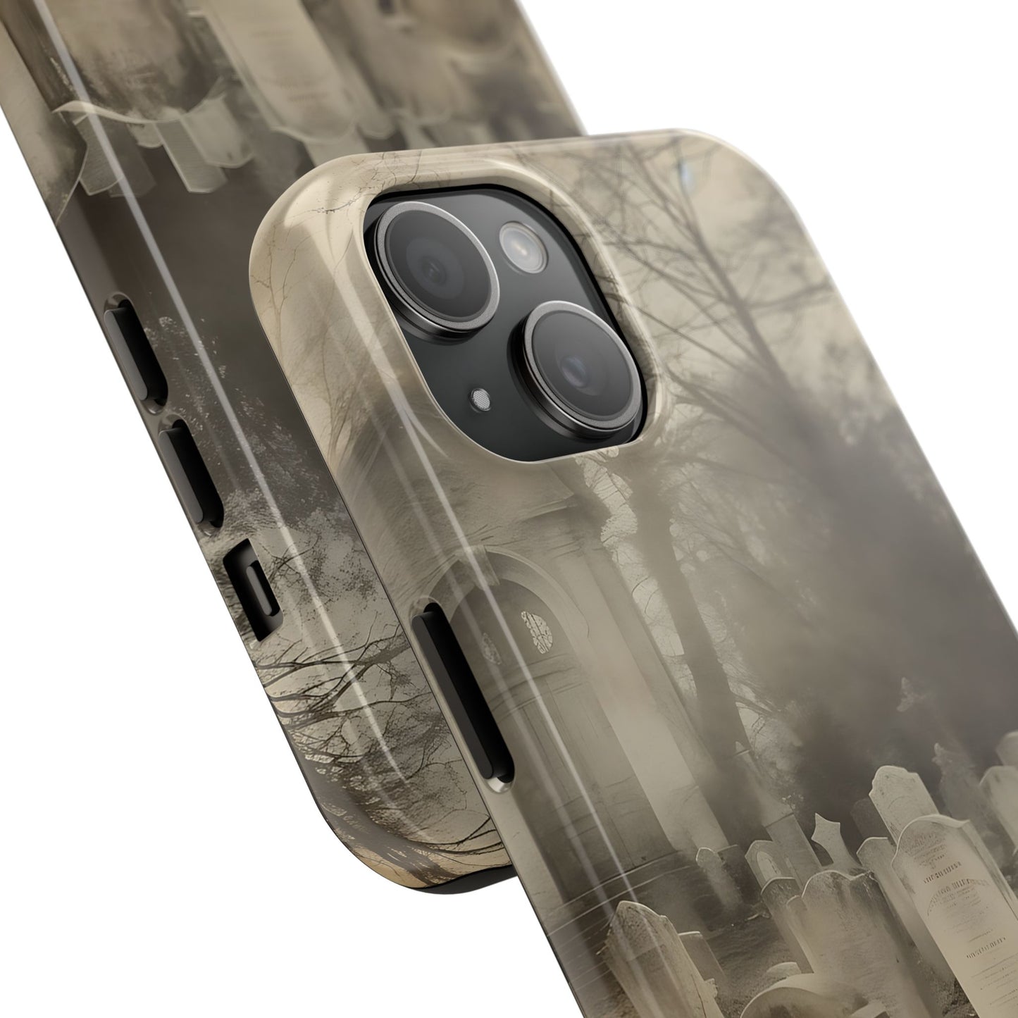 Cemetery Graveyard Phone Case — Spooky Fog Tombstone Tough Phone Case