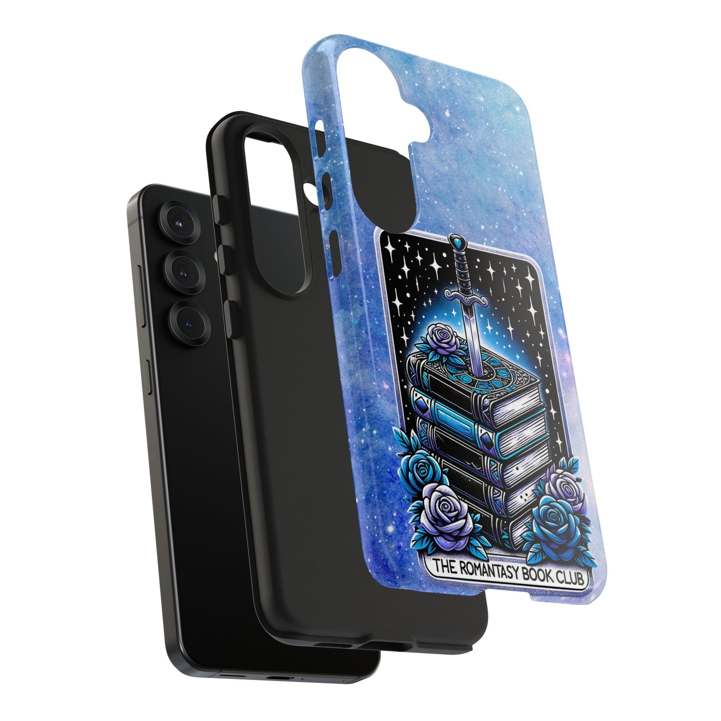 Fantasy Book Club Tough Phone Case — Sword & Stacked Books Design