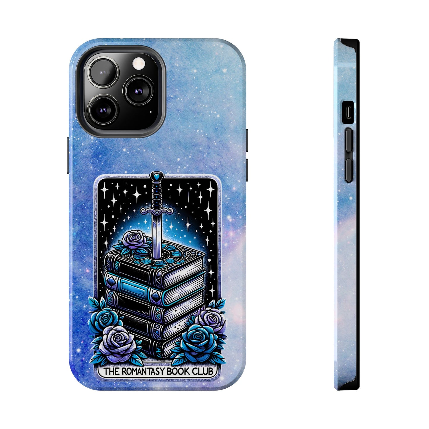 Fantasy Book Club Tough Phone Case — Sword & Stacked Books Design