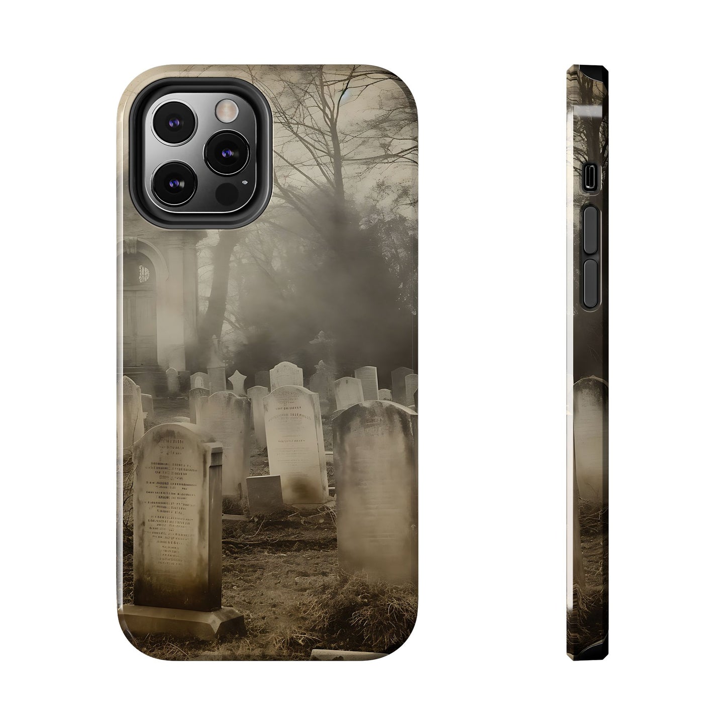 Cemetery Graveyard Phone Case — Spooky Fog Tombstone Tough Phone Case