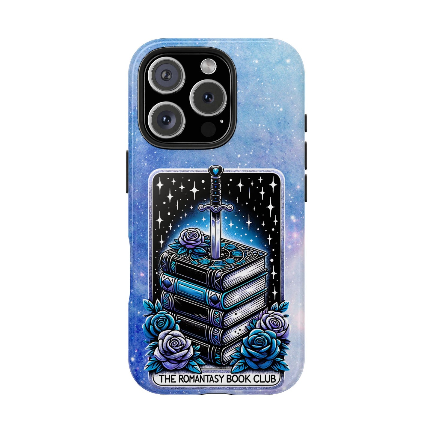 Fantasy Book Club Tough Phone Case — Sword & Stacked Books Design