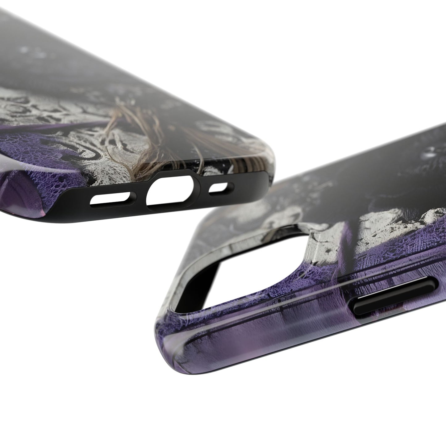 Gothic Skull Floral Tough Phone Case – Black Flower & Purple Accent Protective Cover