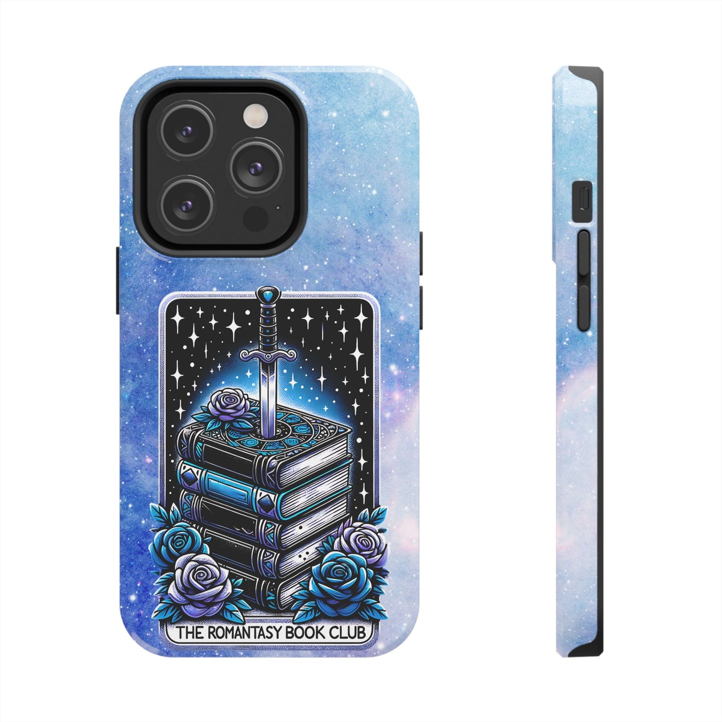 Fantasy Book Club Tough Phone Case — Sword & Stacked Books Design