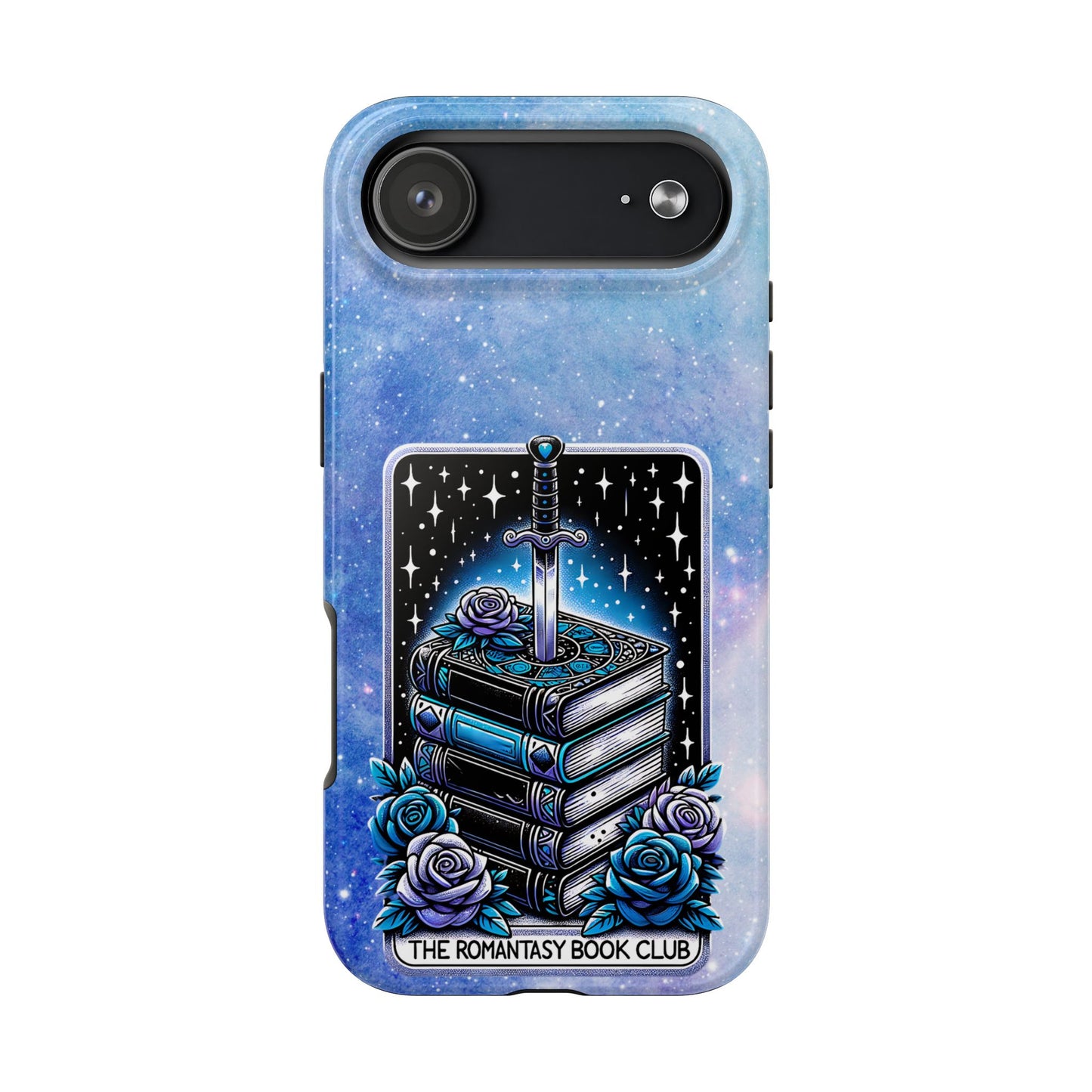 Fantasy Book Club Tough Phone Case — Sword & Stacked Books Design