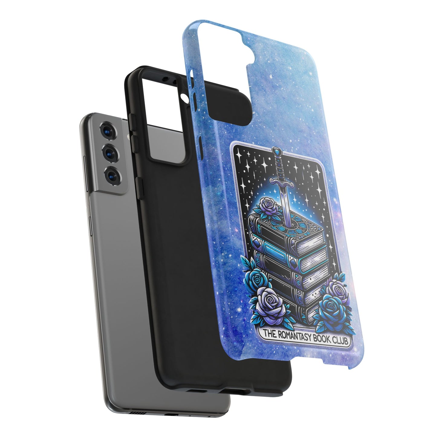 Fantasy Book Club Tough Phone Case — Sword & Stacked Books Design