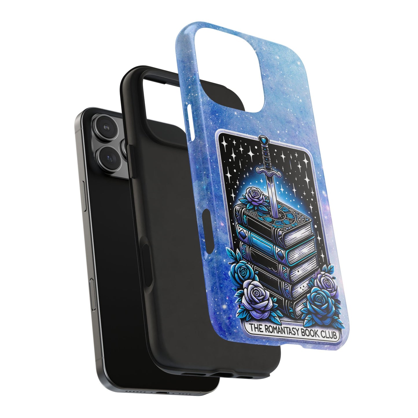 Fantasy Book Club Tough Phone Case — Sword & Stacked Books Design