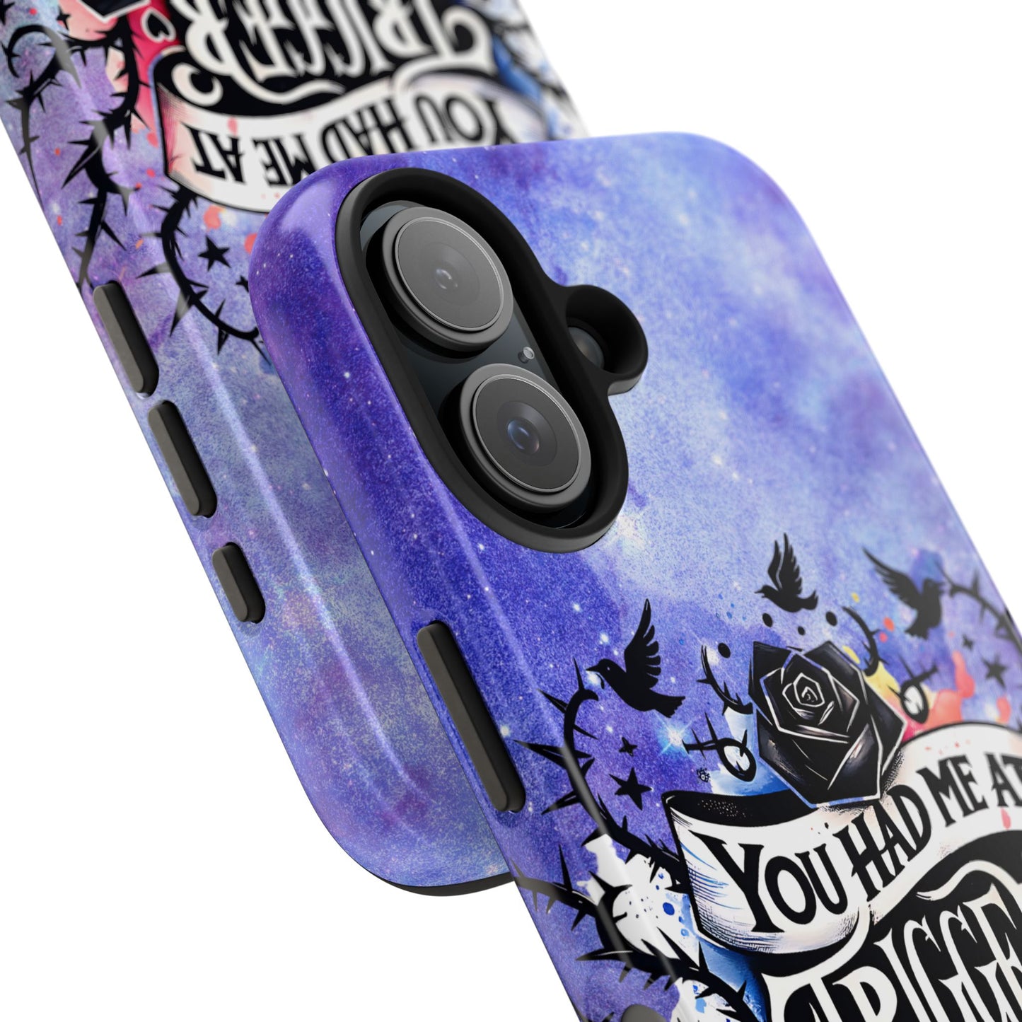 You had me at Trigger Warning Tough Phone Case — Gothic Roses & Galaxy Quote Protective Cover
