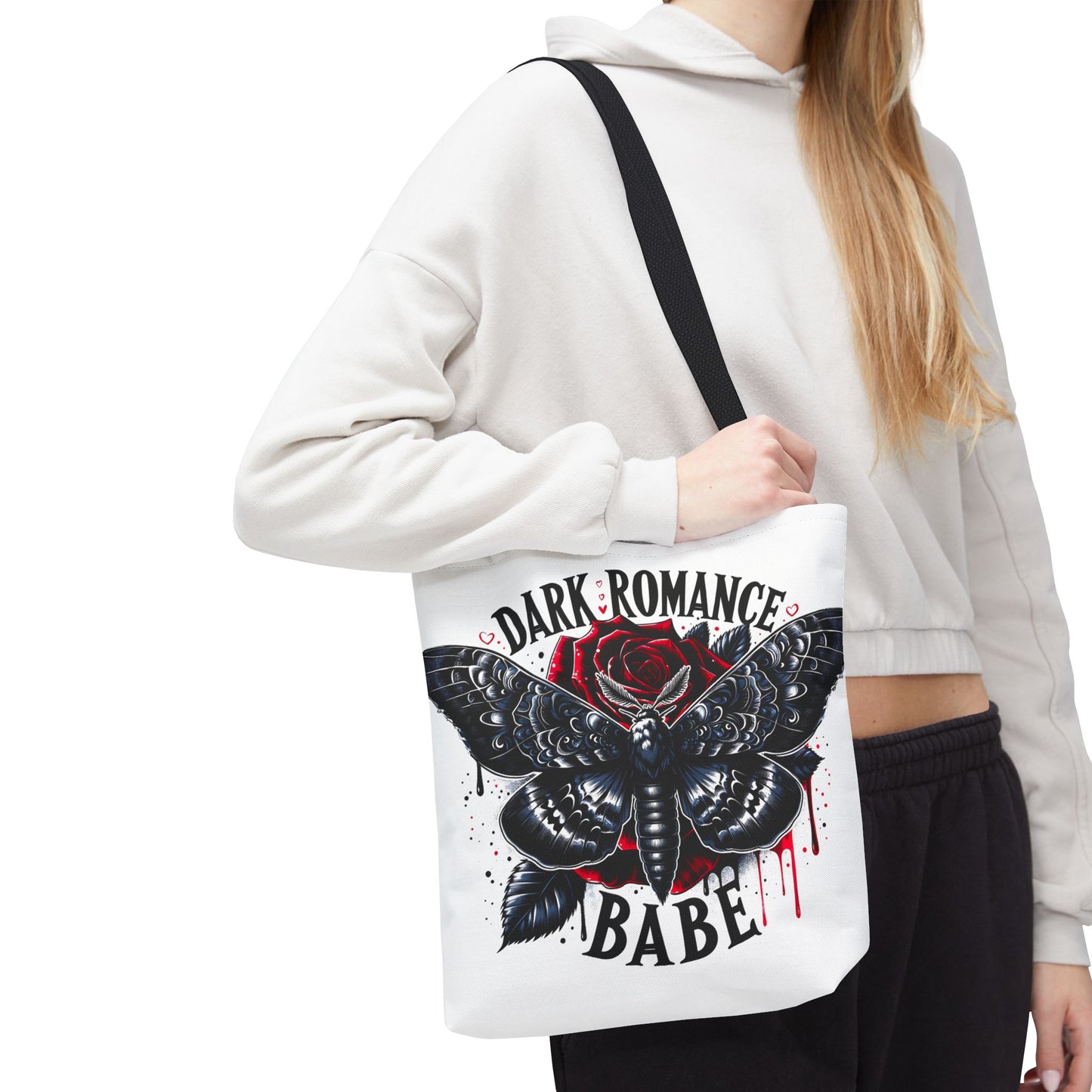 Dark Romance Babe Tote Bag — Gothic Moth & Rose All-Over Print