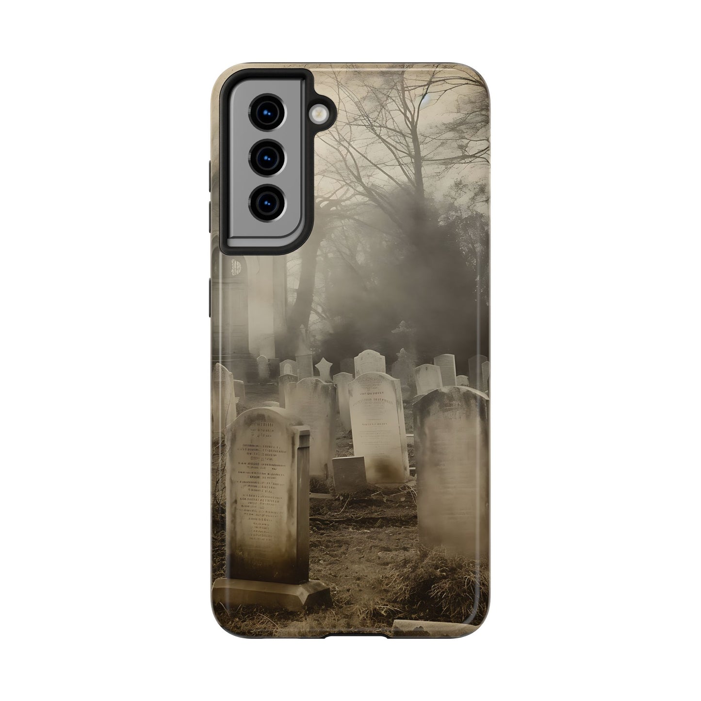 Cemetery Graveyard Phone Case — Spooky Fog Tombstone Tough Phone Case