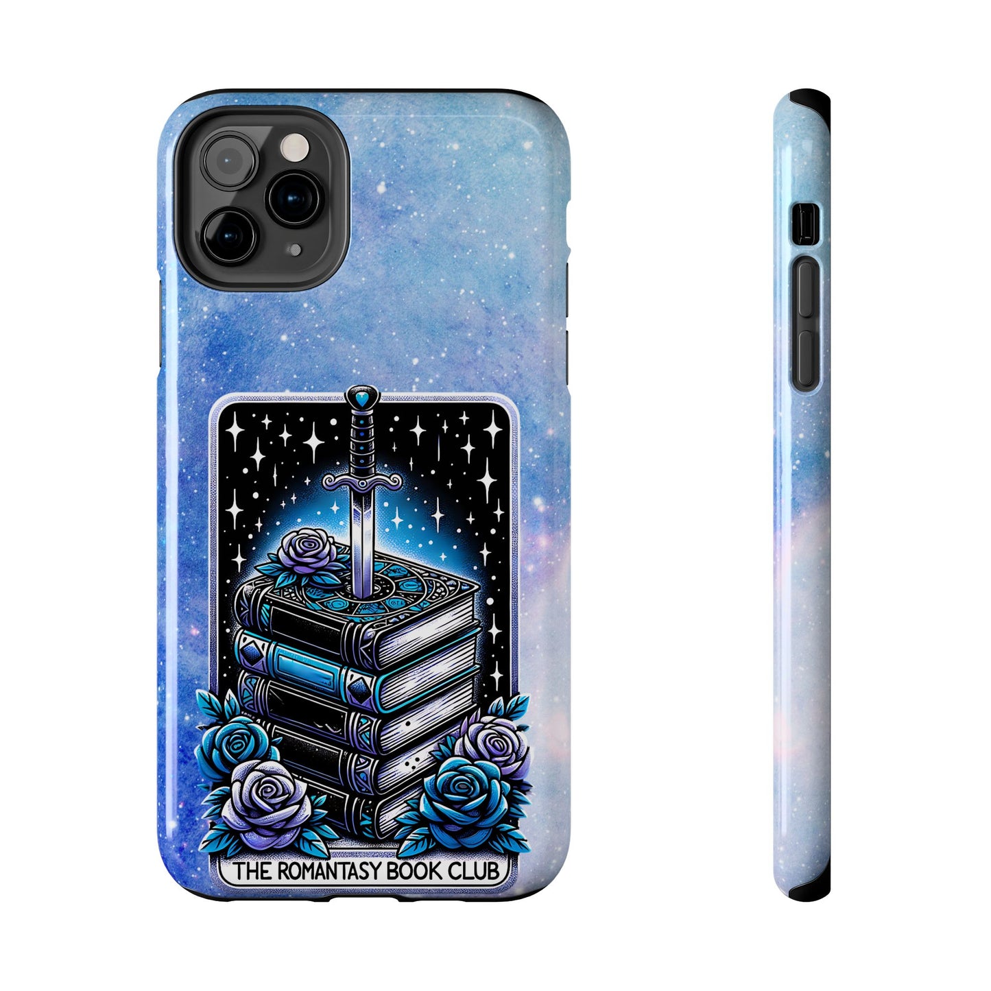 Fantasy Book Club Tough Phone Case — Sword & Stacked Books Design
