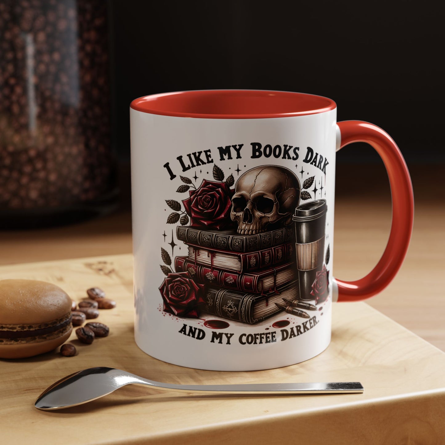 Dark Books & Coffee Accent Mug — "I Like My Books Dark and My Coffee Darker" (11/15 oz)