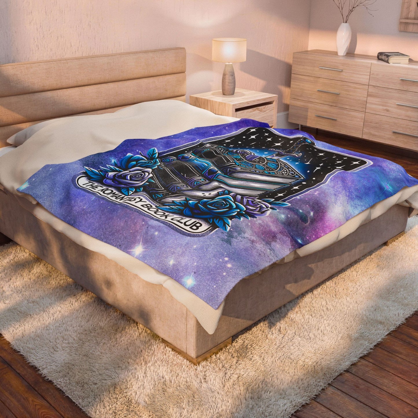 Romantasy Book Club Velveteen Plush Blanket — Fantasy Books & Sword Design