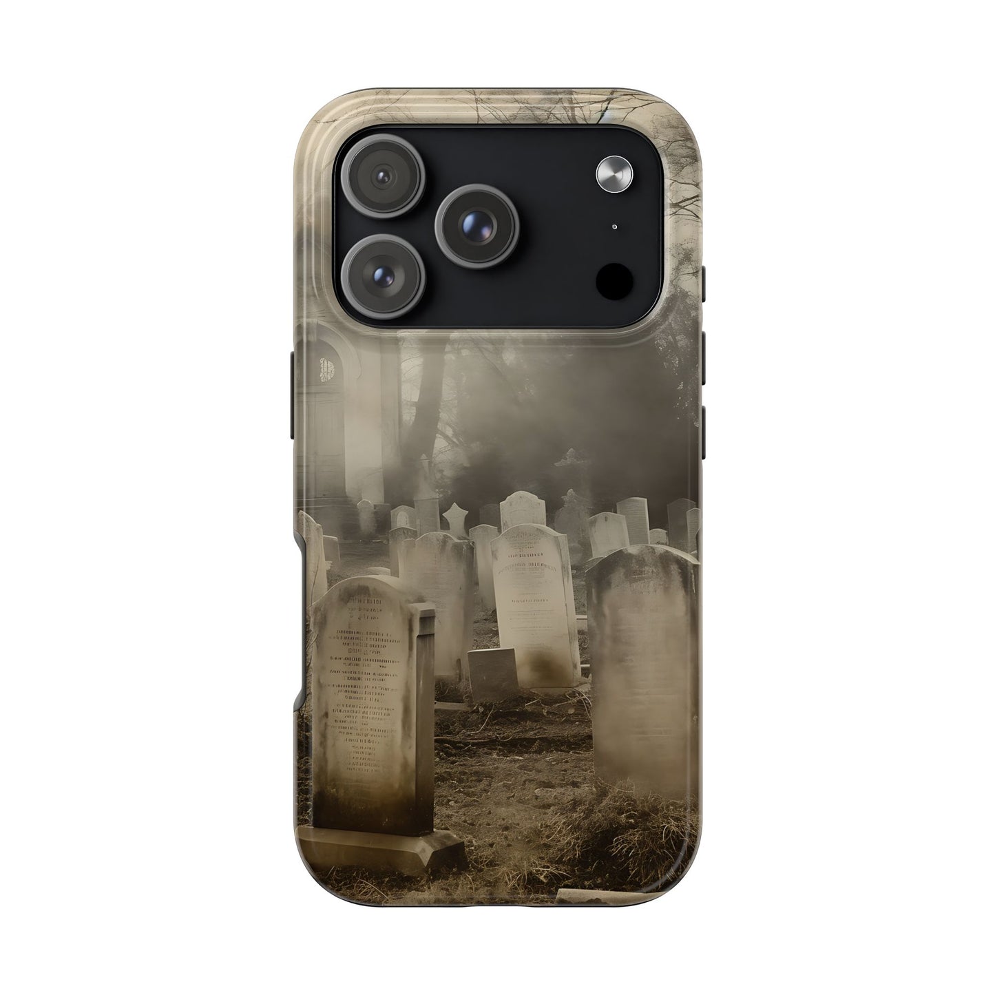 Cemetery Graveyard Phone Case — Spooky Fog Tombstone Tough Phone Case