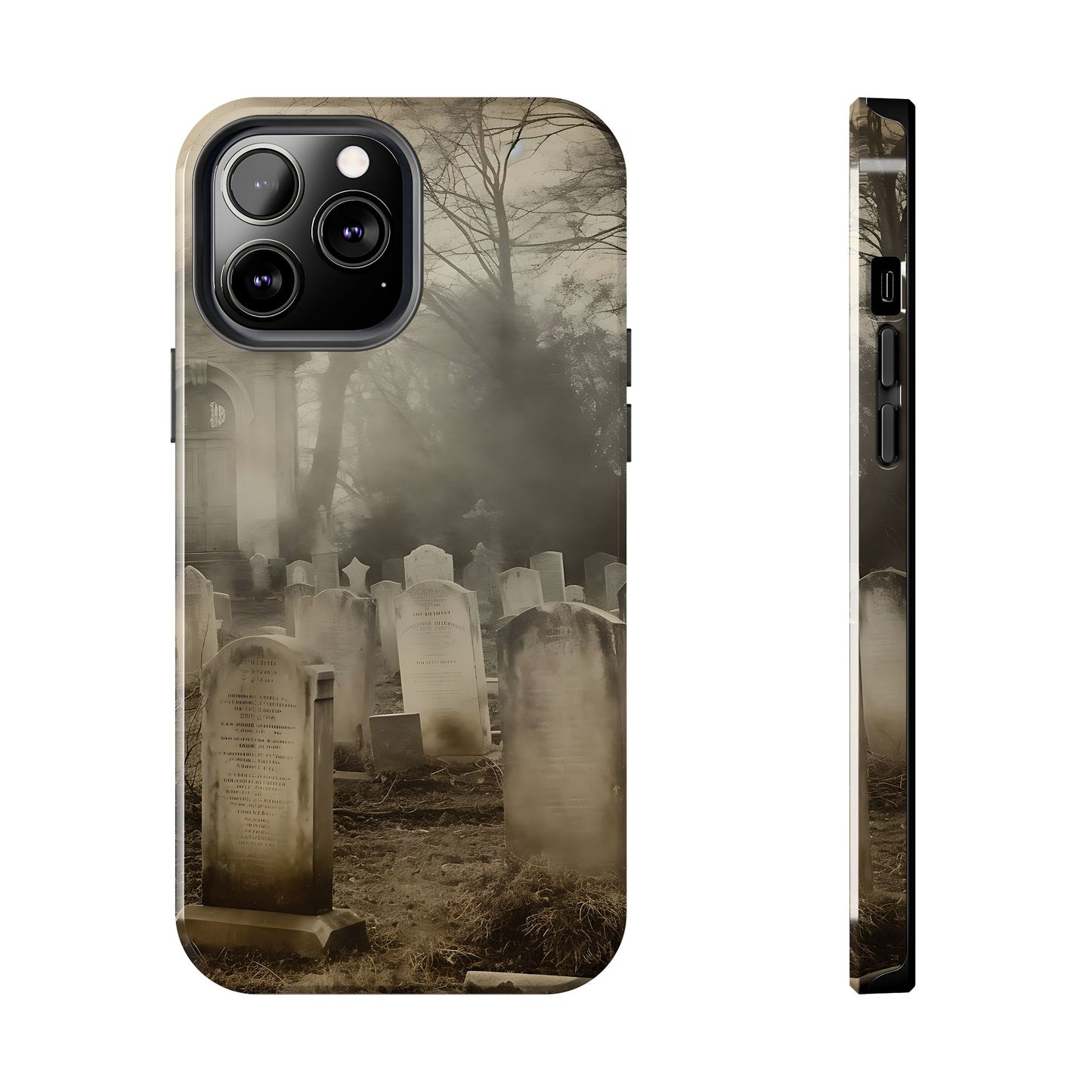 Cemetery Graveyard Phone Case — Spooky Fog Tombstone Tough Phone Case