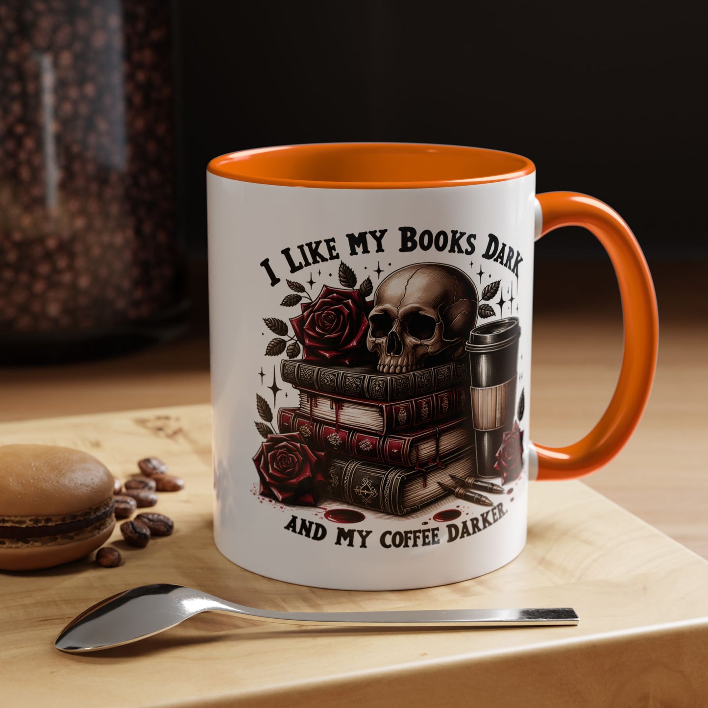 Dark Books & Coffee Accent Mug — "I Like My Books Dark and My Coffee Darker" (11/15 oz)