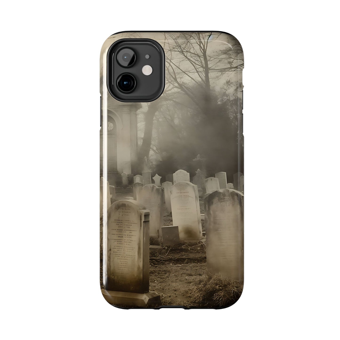 Cemetery Graveyard Phone Case — Spooky Fog Tombstone Tough Phone Case