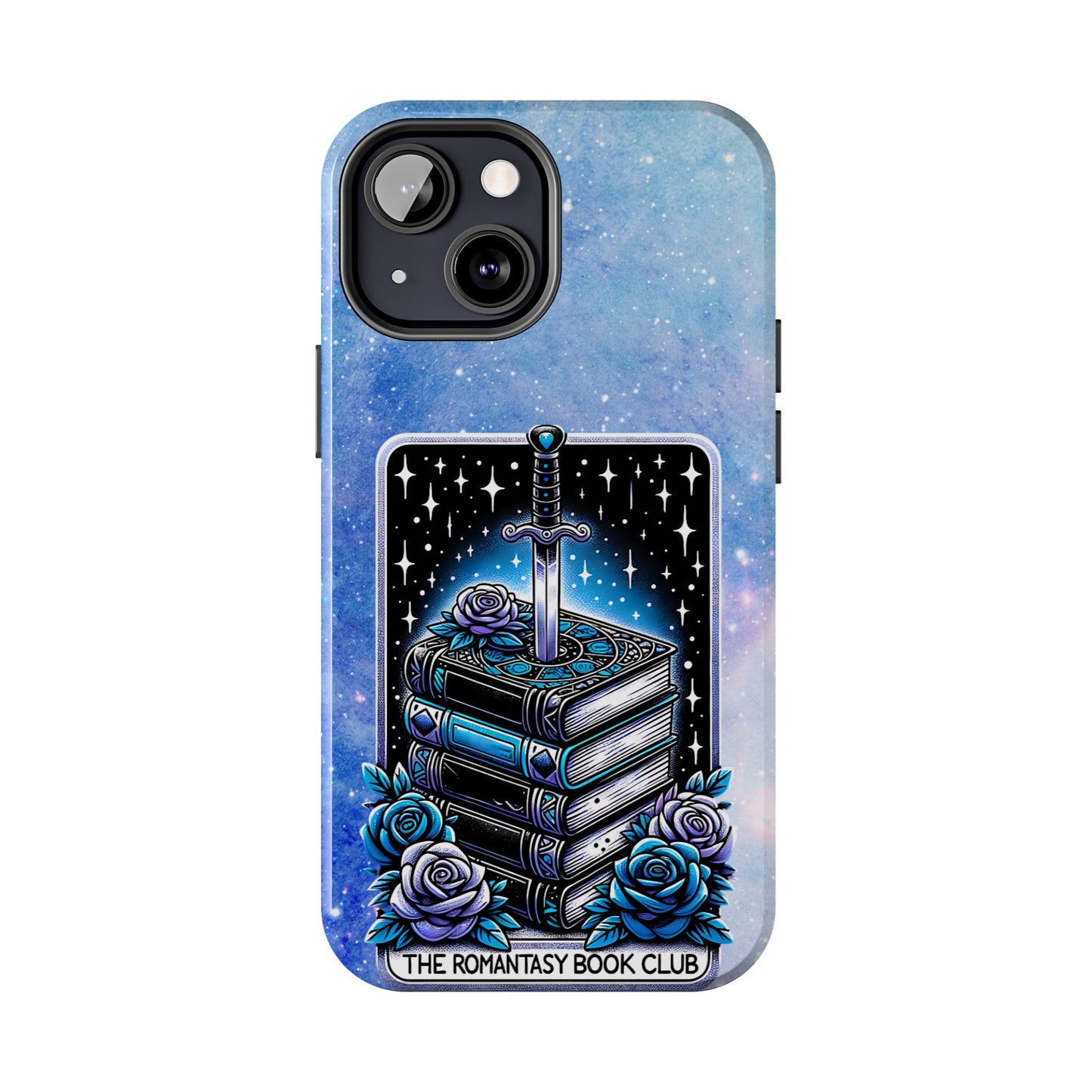 Fantasy Book Club Tough Phone Case — Sword & Stacked Books Design