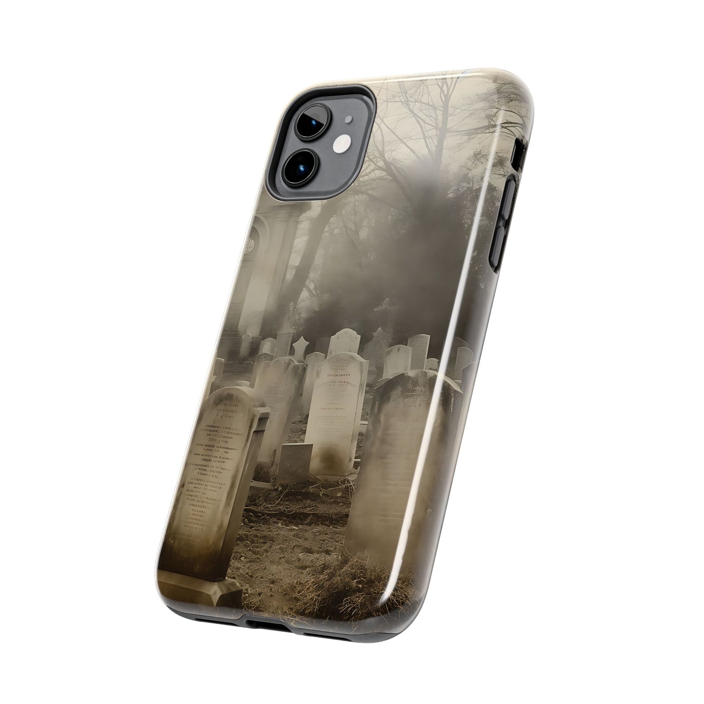 Cemetery Graveyard Phone Case — Spooky Fog Tombstone Tough Phone Case