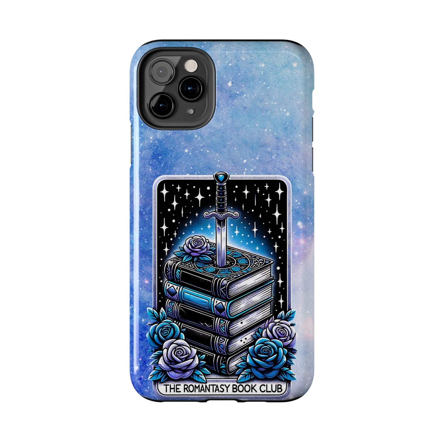 Fantasy Book Club Tough Phone Case — Sword & Stacked Books Design