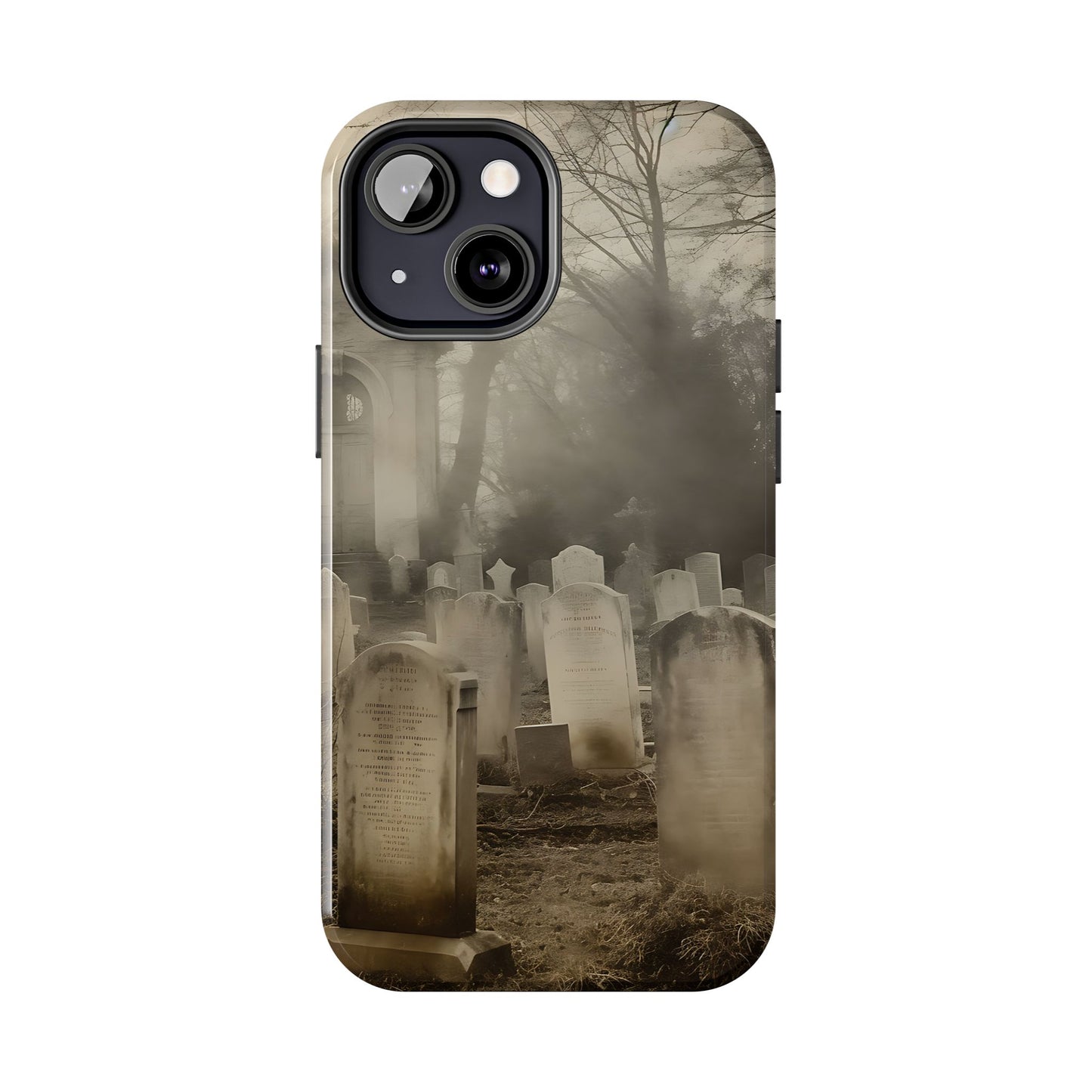 Cemetery Graveyard Phone Case — Spooky Fog Tombstone Tough Phone Case