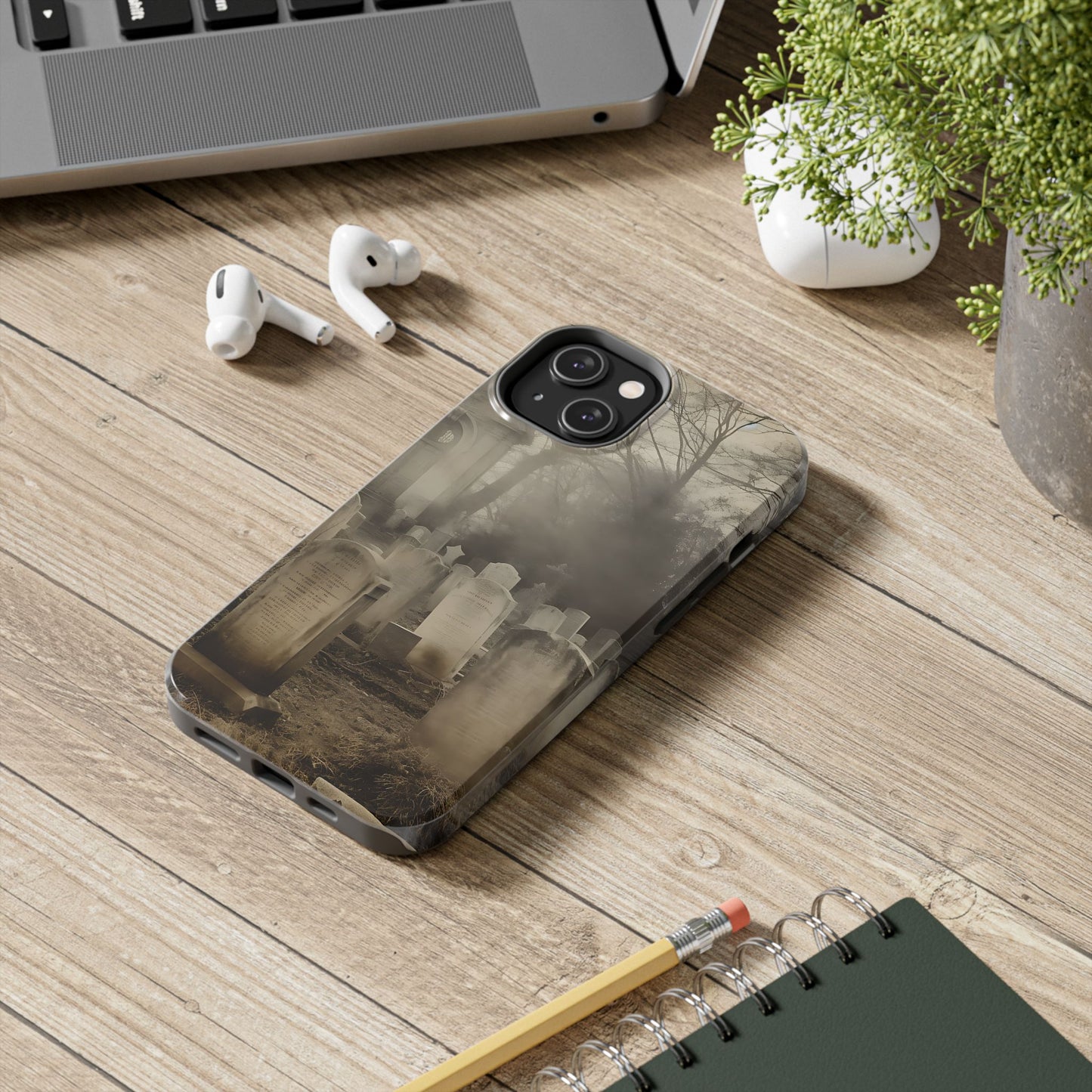 Cemetery Graveyard Phone Case — Spooky Fog Tombstone Tough Phone Case