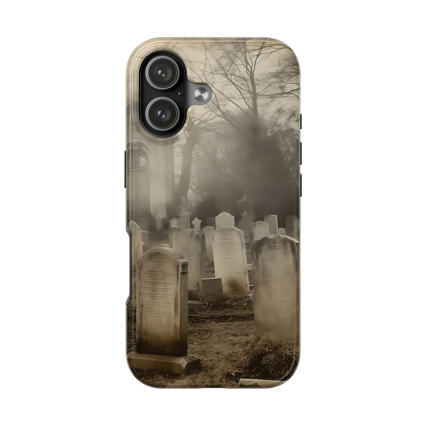 Cemetery Graveyard Phone Case — Spooky Fog Tombstone Tough Phone Case
