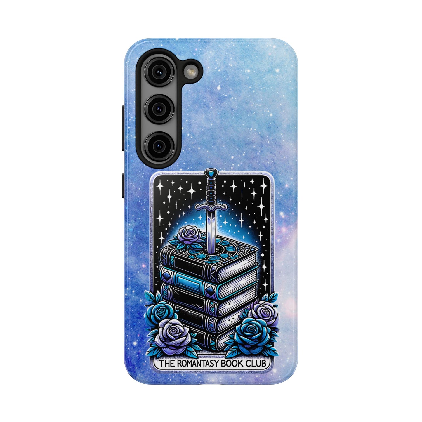 Fantasy Book Club Tough Phone Case — Sword & Stacked Books Design