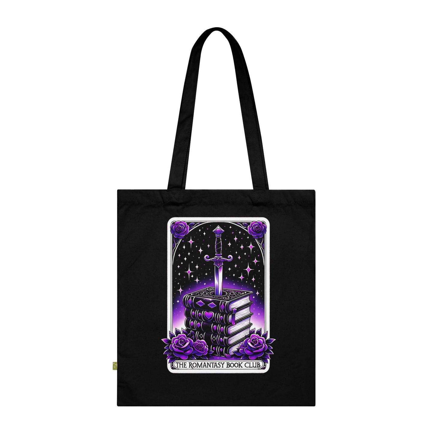 Romantic Fantasy Book Club Tote — Gothic Sword & Stacked Books Organic Cotton Tote