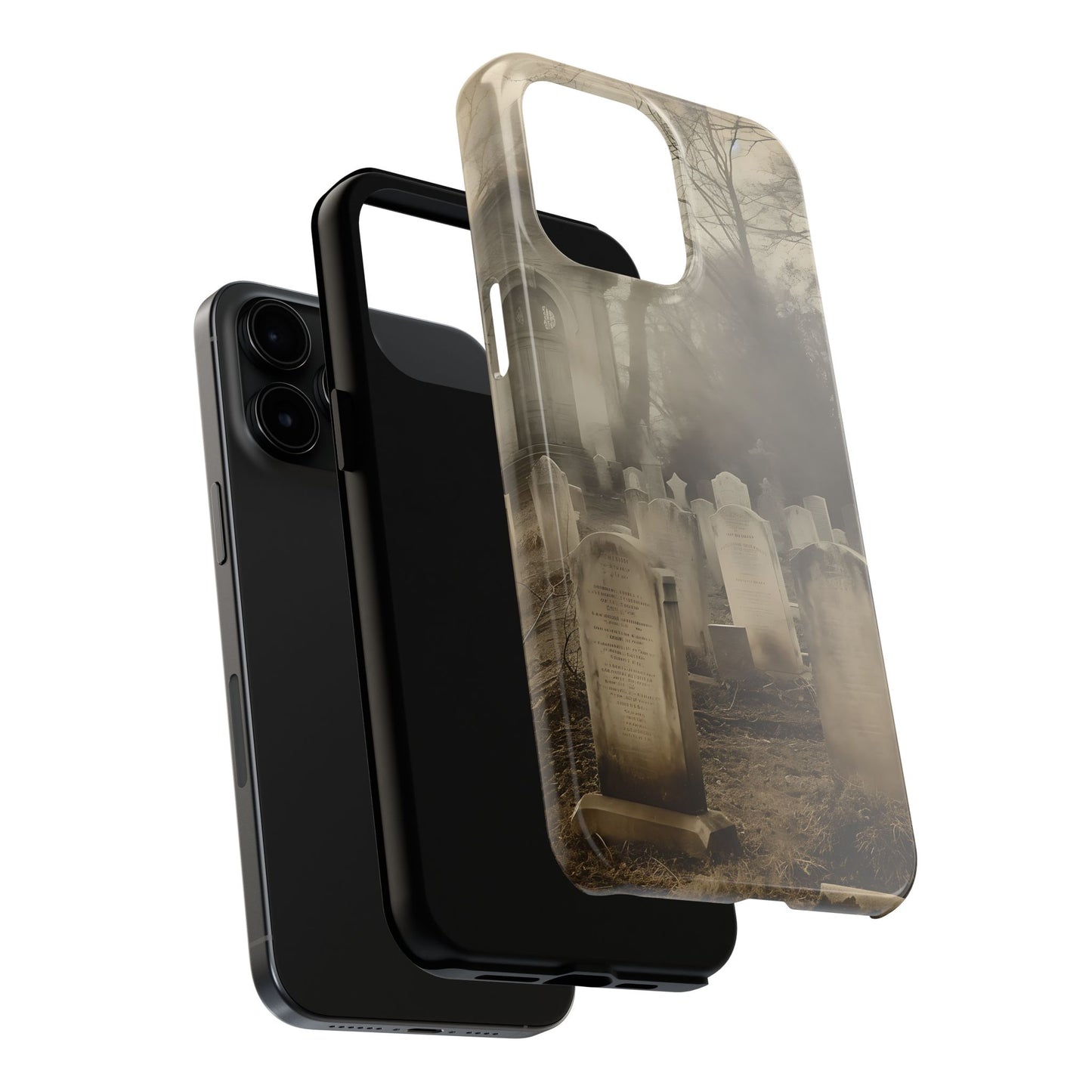 Cemetery Graveyard Phone Case — Spooky Fog Tombstone Tough Phone Case