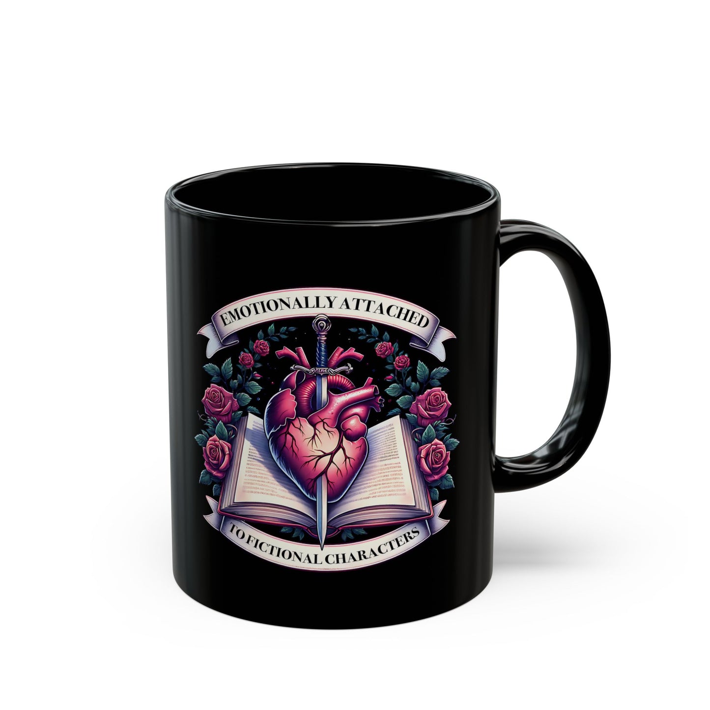Emotionally Attached Booklover Mug — Heart & Roses Literary Coffee Cup (11oz/15oz)