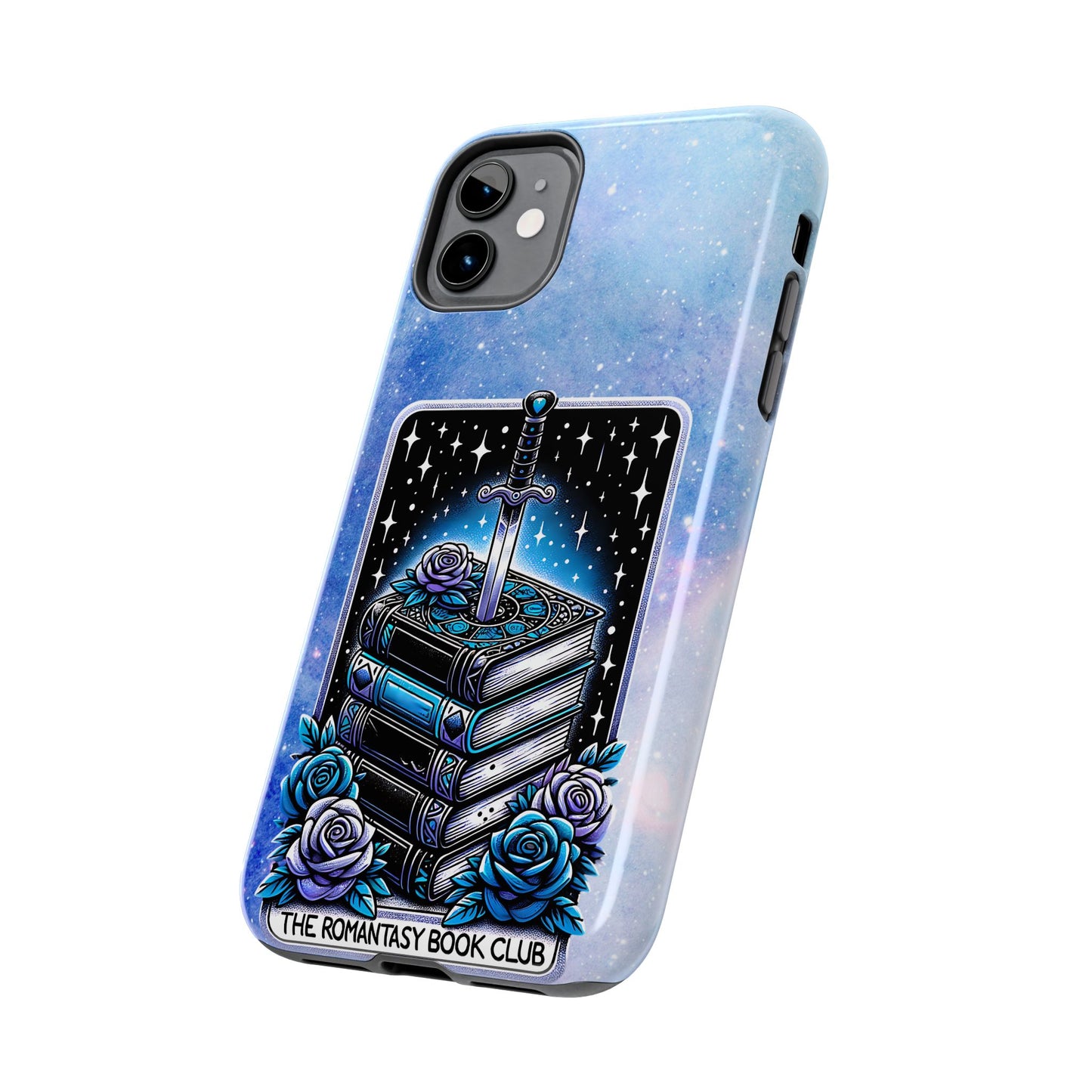 Fantasy Book Club Tough Phone Case — Sword & Stacked Books Design