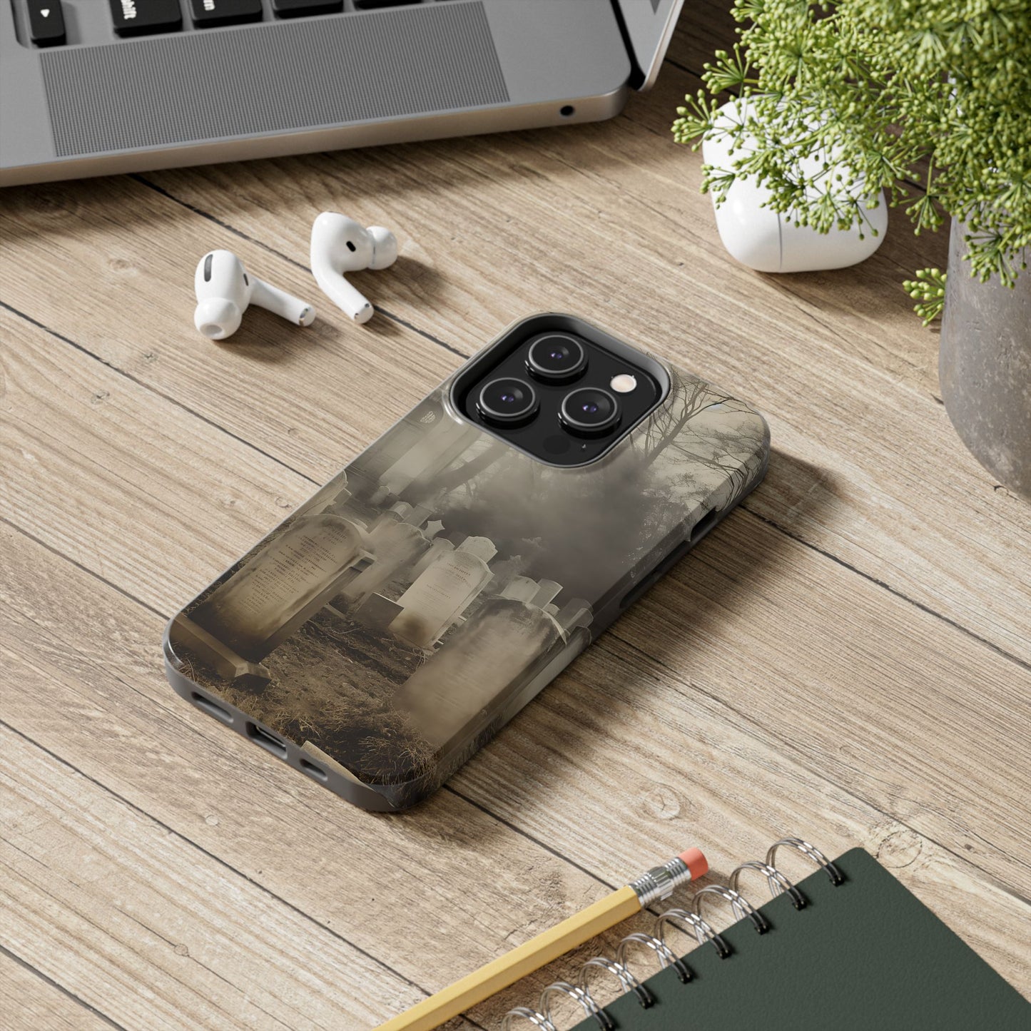 Cemetery Graveyard Phone Case — Spooky Fog Tombstone Tough Phone Case