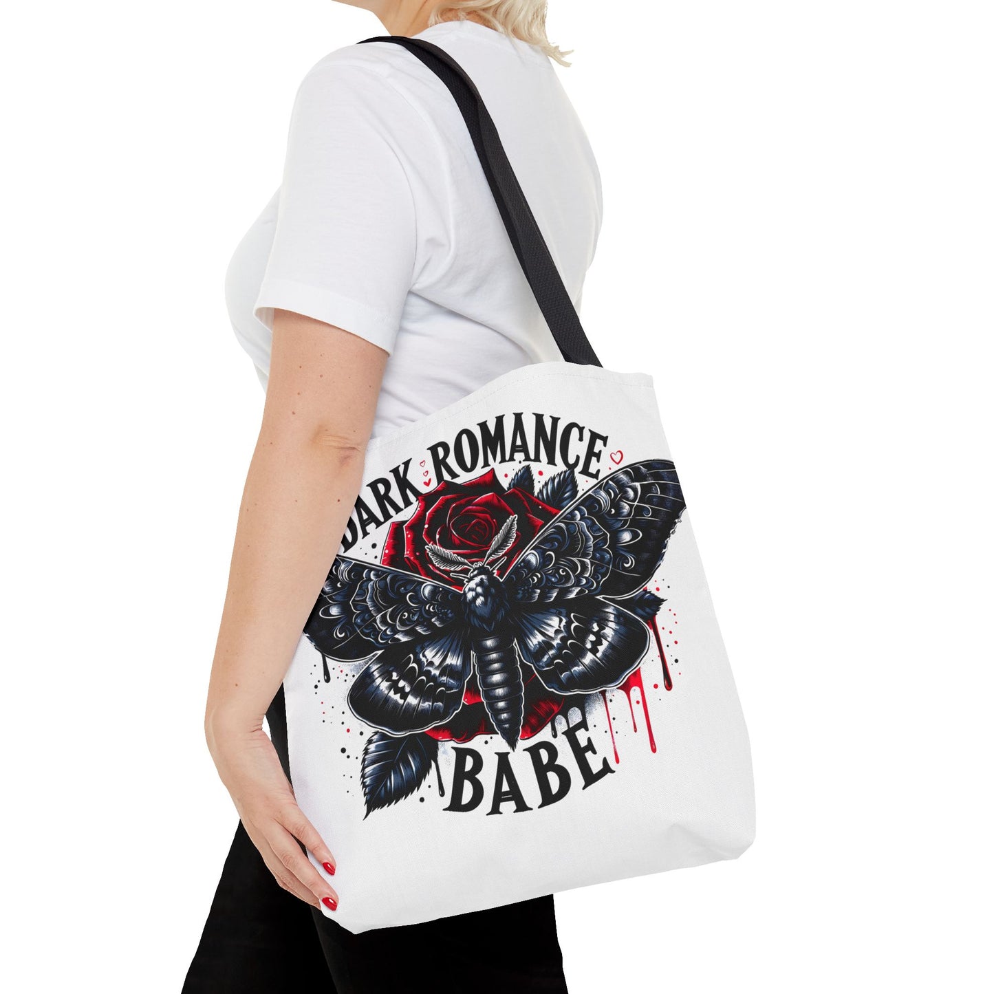 Dark Romance Babe Tote Bag — Gothic Moth & Rose All-Over Print