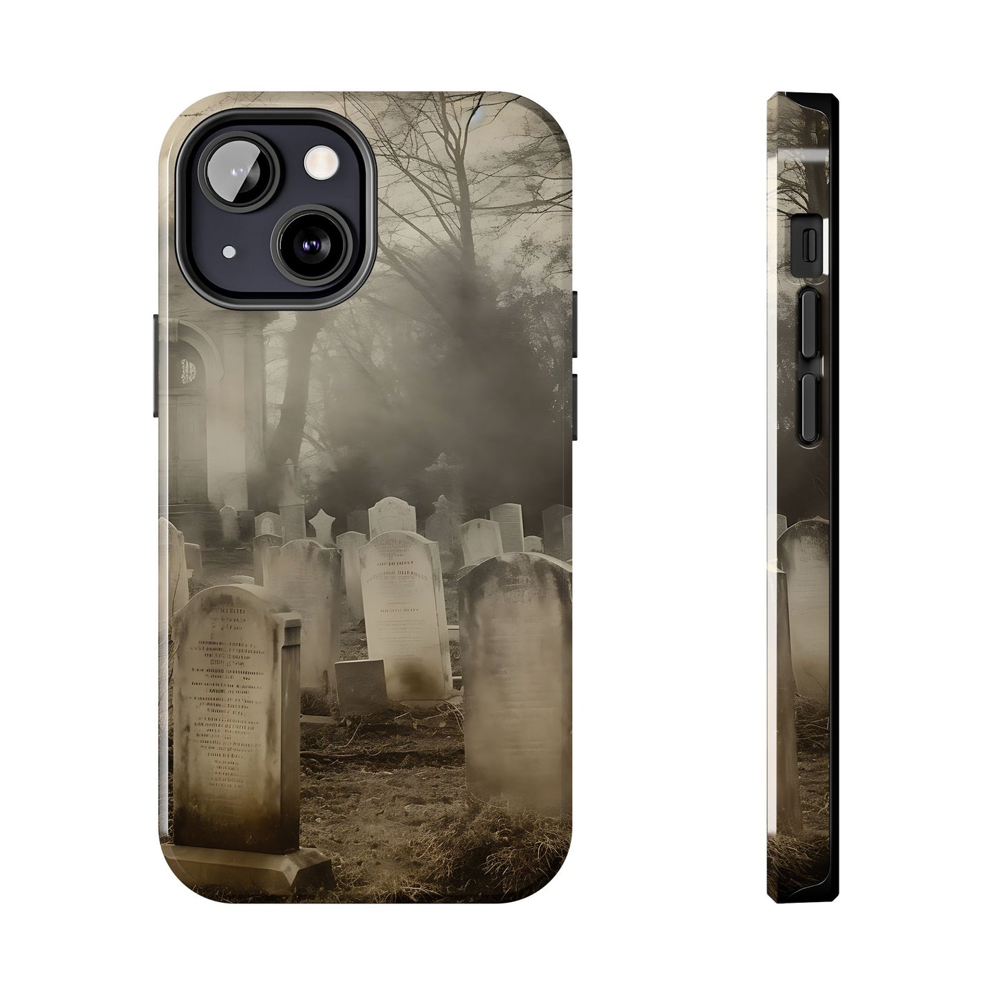 Cemetery Graveyard Phone Case — Spooky Fog Tombstone Tough Phone Case