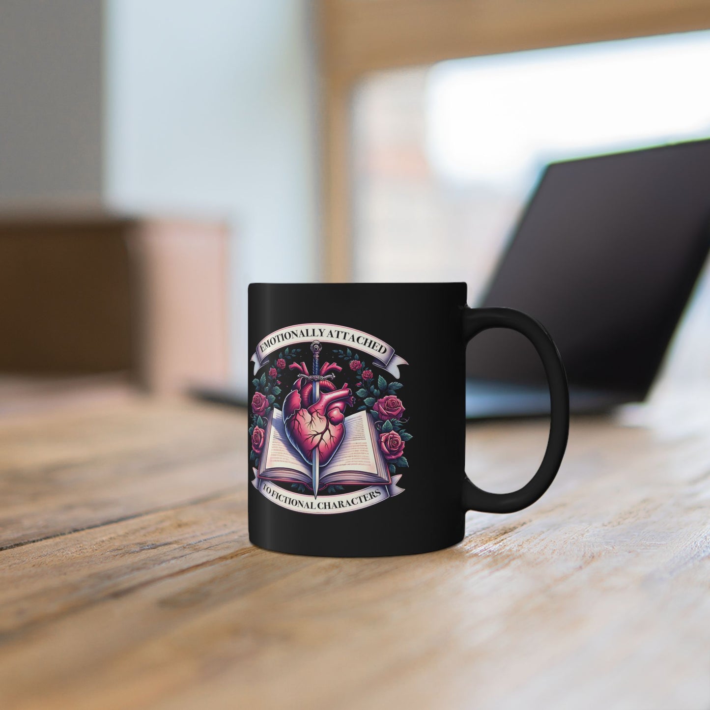 Emotionally Attached Booklover Mug — Heart & Roses Literary Coffee Cup (11oz/15oz)
