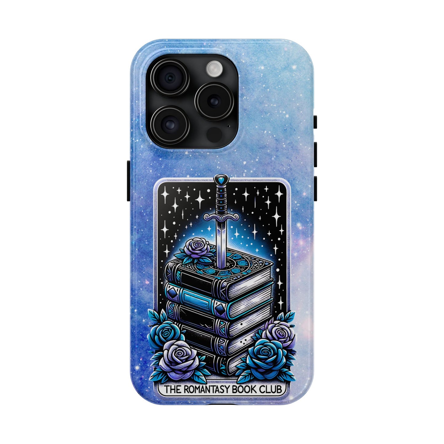 Fantasy Book Club Tough Phone Case — Sword & Stacked Books Design