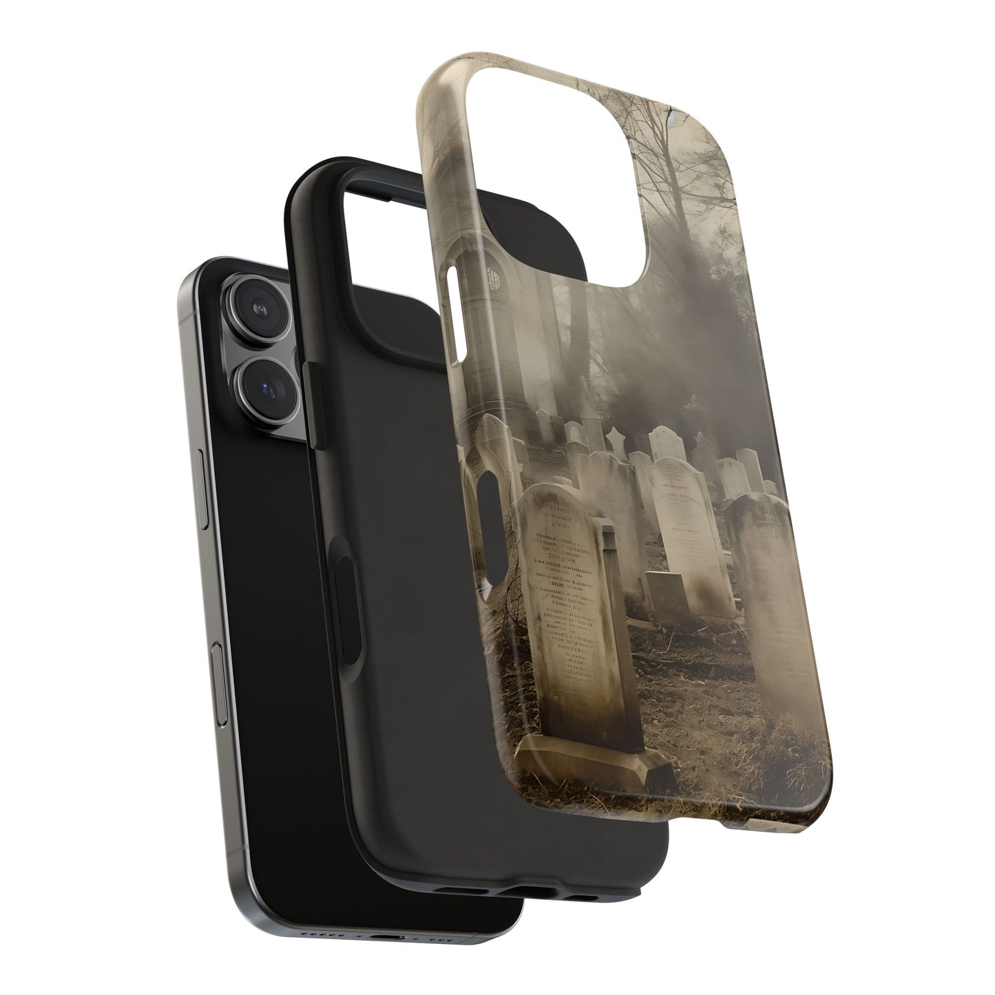 Cemetery Graveyard Phone Case — Spooky Fog Tombstone Tough Phone Case
