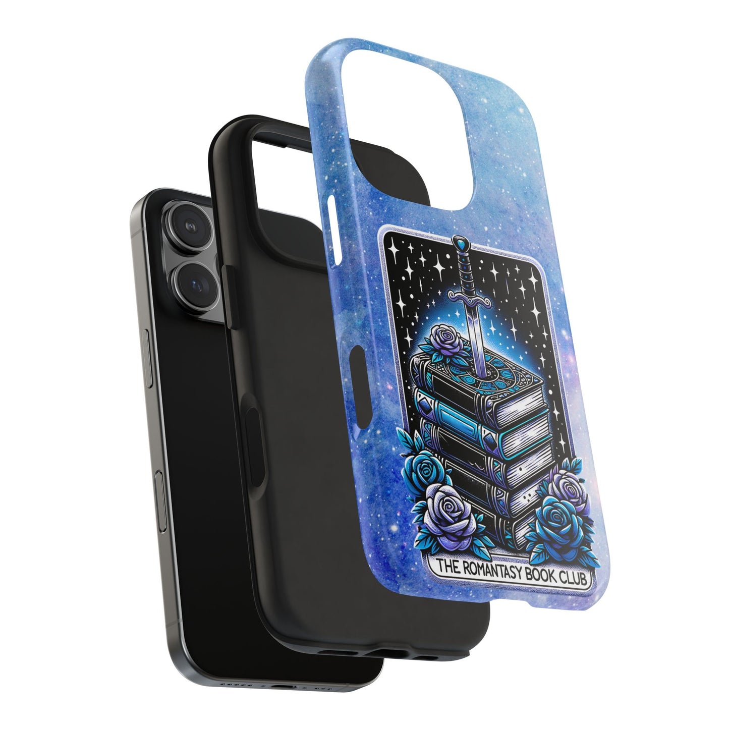Fantasy Book Club Tough Phone Case — Sword & Stacked Books Design