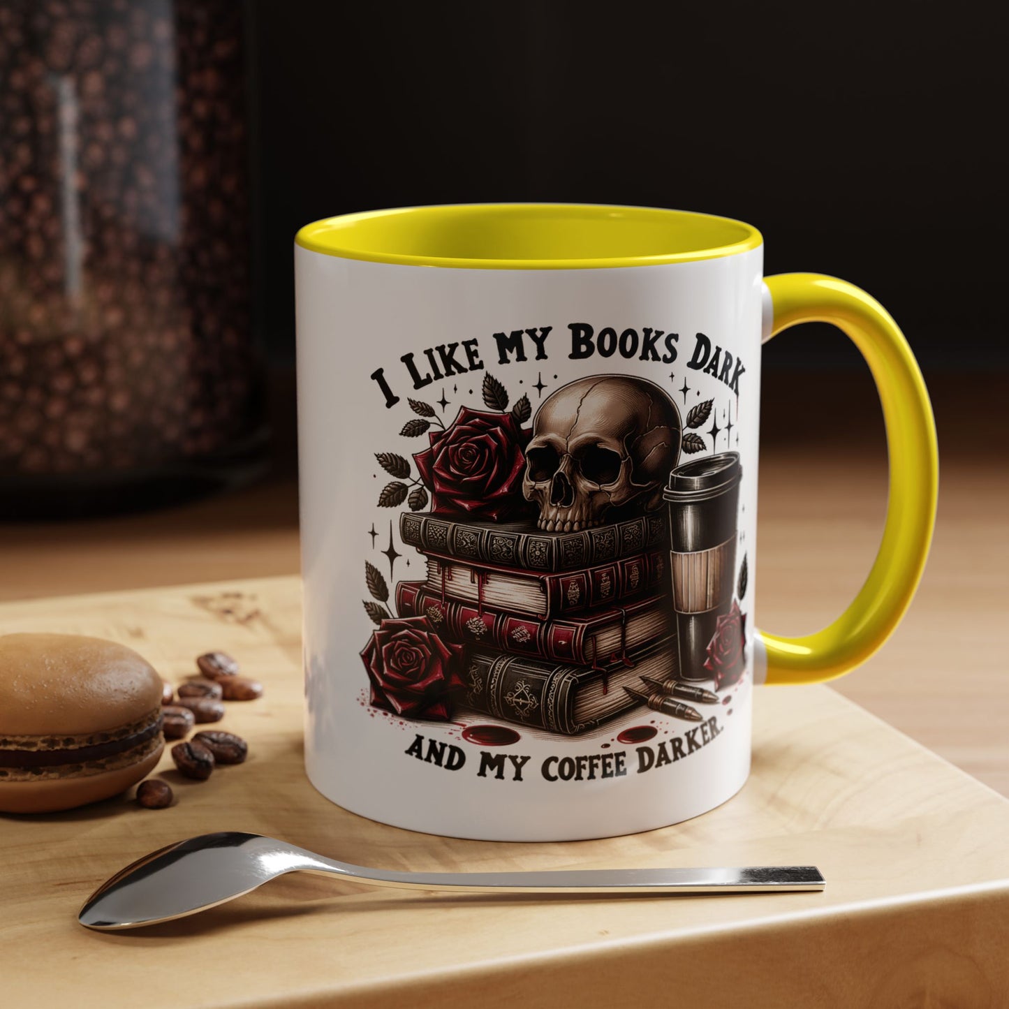Dark Books & Coffee Accent Mug — "I Like My Books Dark and My Coffee Darker" (11/15 oz)