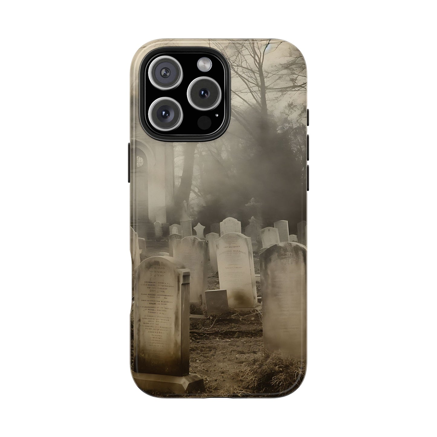 Cemetery Graveyard Phone Case — Spooky Fog Tombstone Tough Phone Case