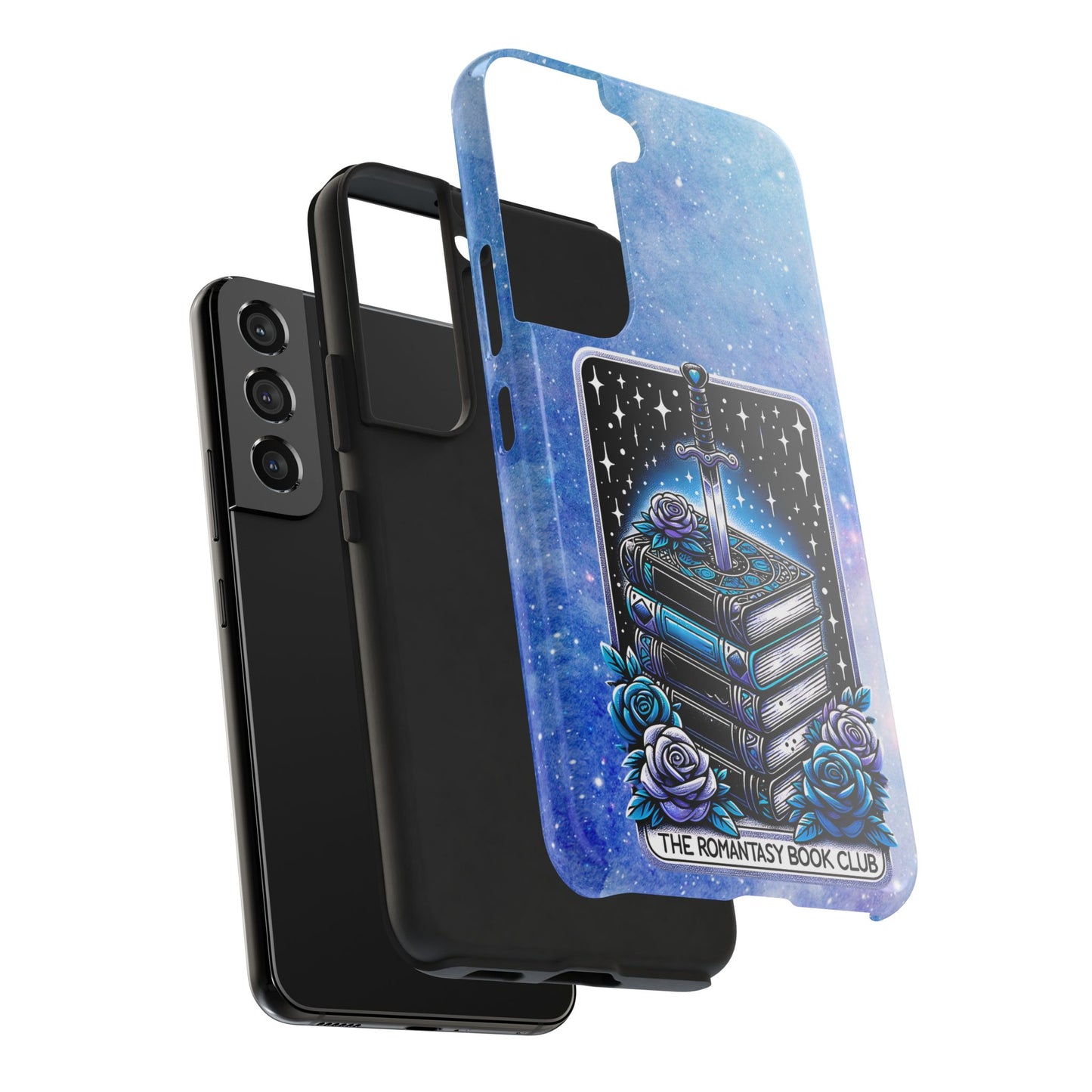 Fantasy Book Club Tough Phone Case — Sword & Stacked Books Design