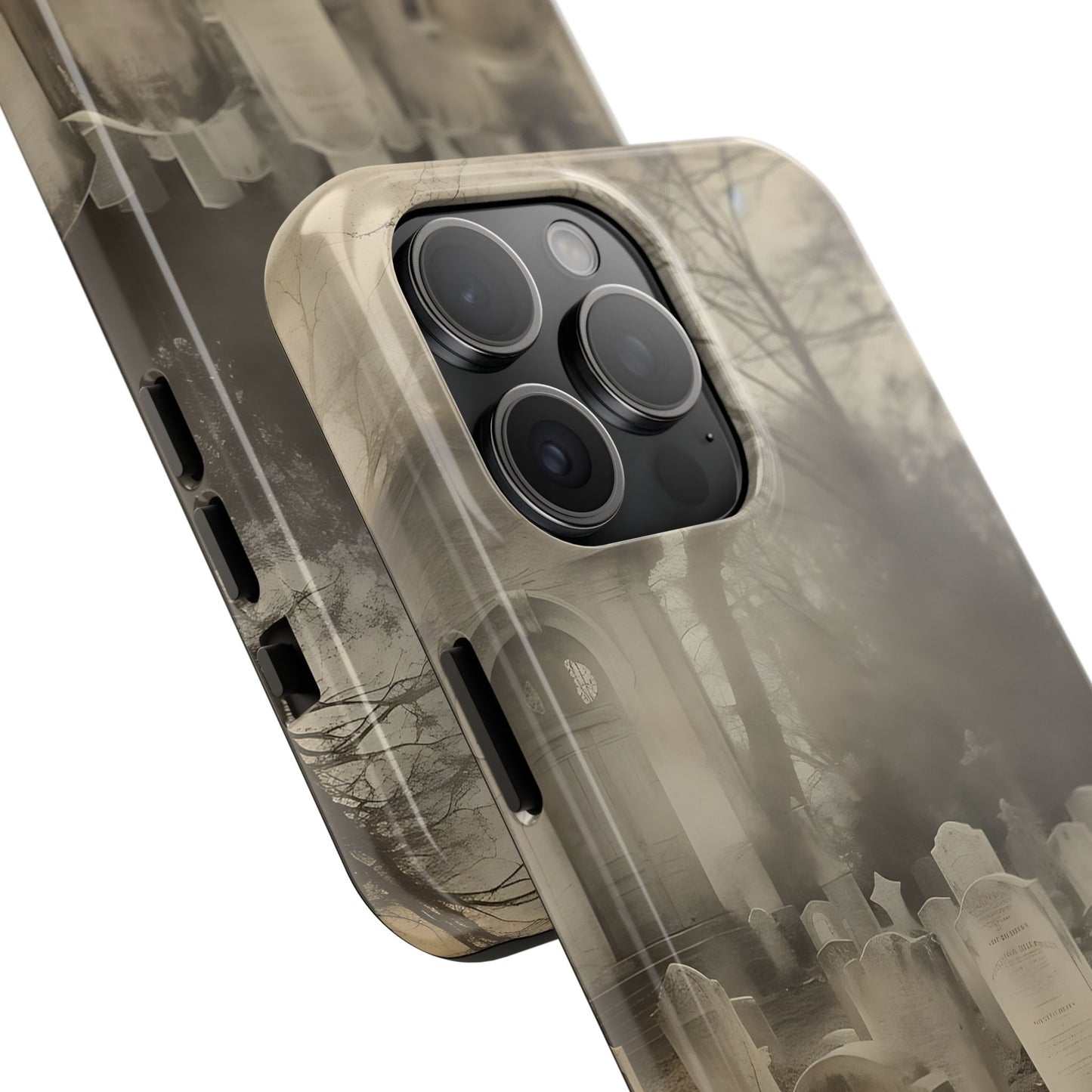 Cemetery Graveyard Phone Case — Spooky Fog Tombstone Tough Phone Case