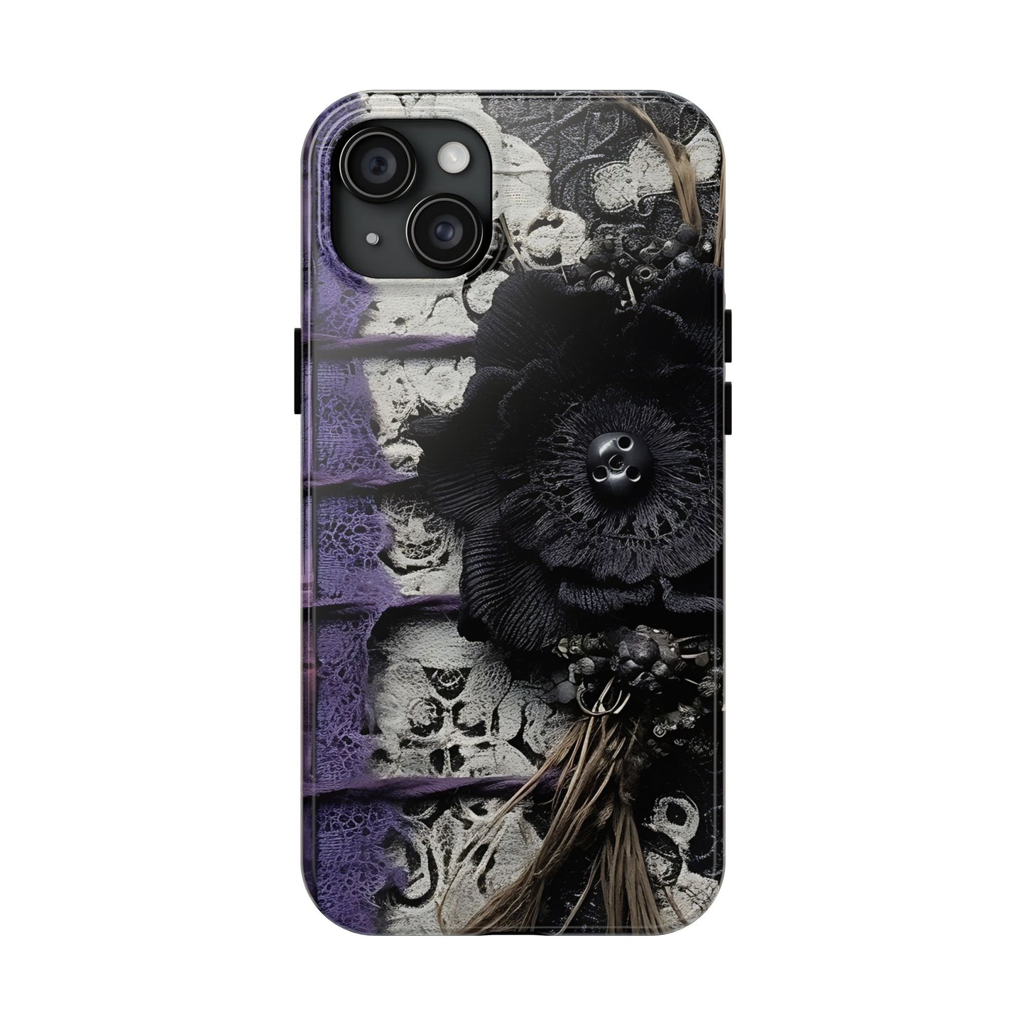 Gothic Skull Floral Tough Phone Case – Black Flower & Purple Accent Protective Cover