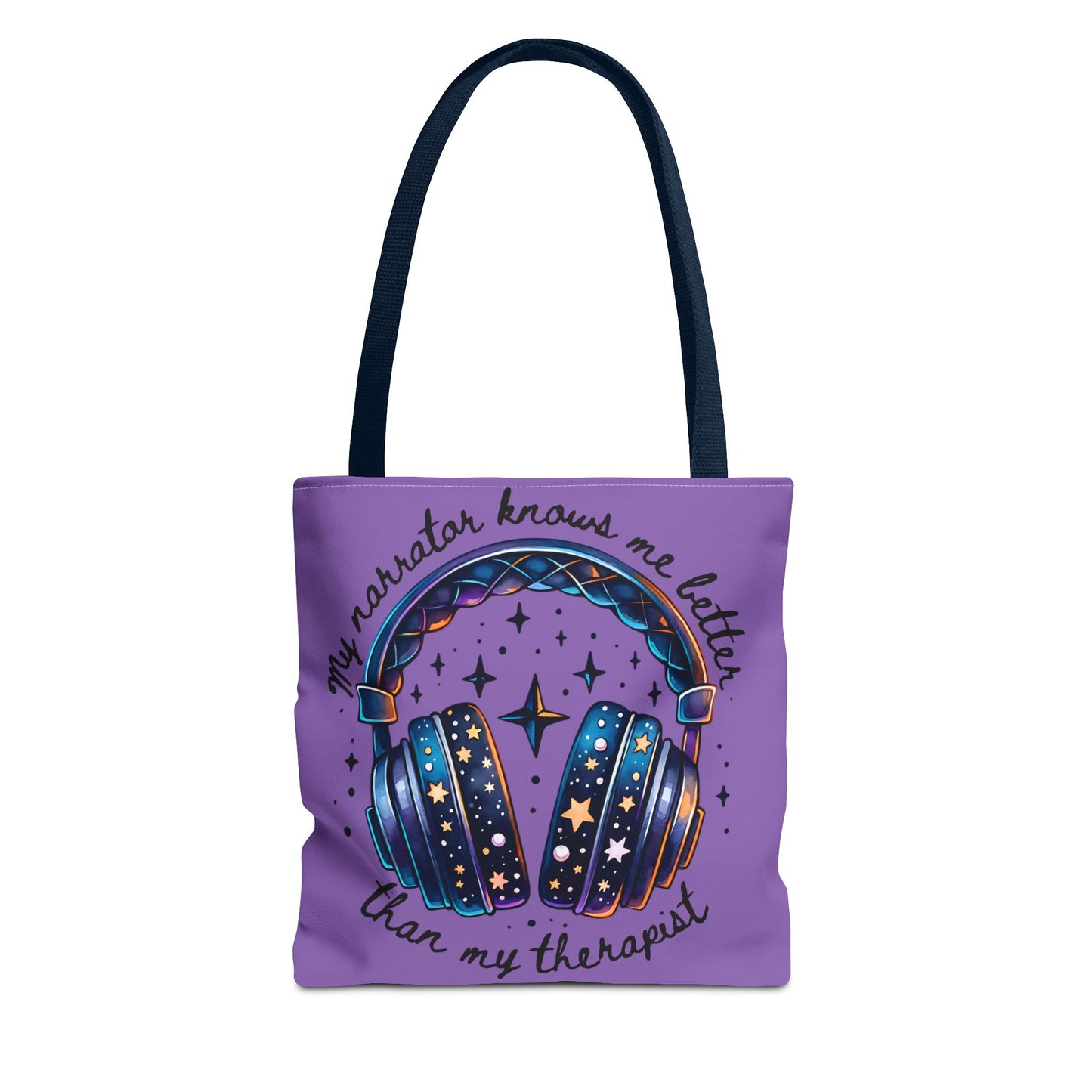 Galaxy Headphones Tote Bag — "My Narrator Knows Me Better Than My Therapist" Book Lover Tote