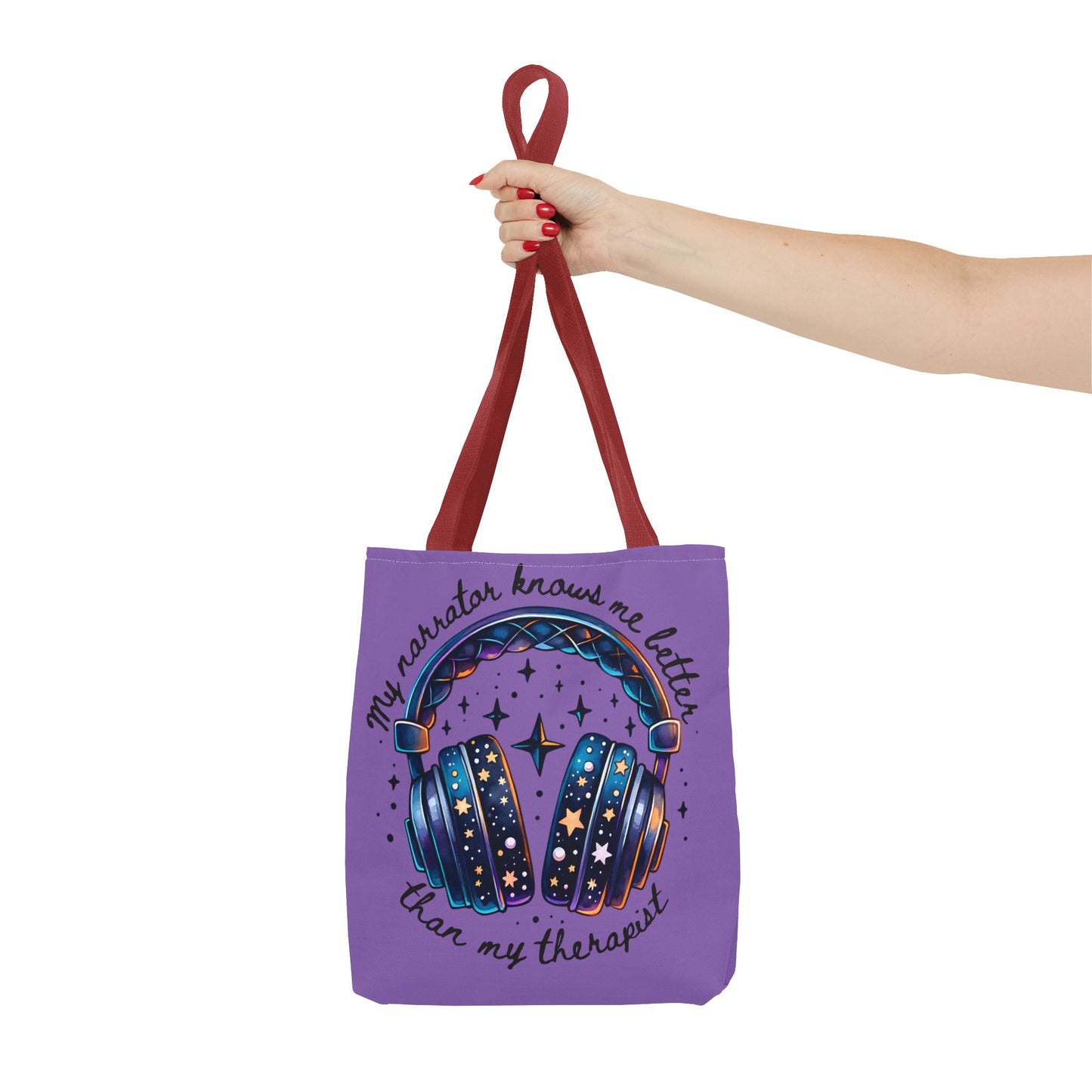 Galaxy Headphones Tote Bag — "My Narrator Knows Me Better Than My Therapist" Book Lover Tote