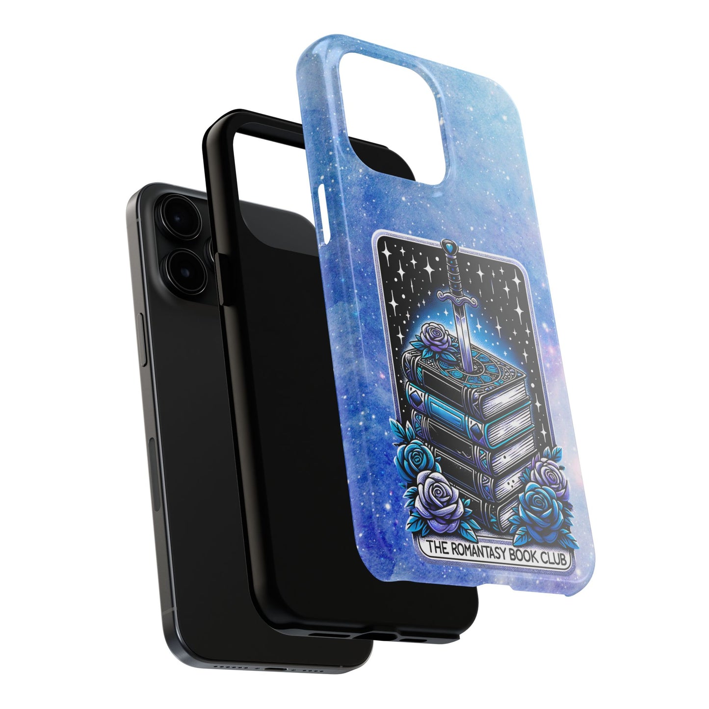 Fantasy Book Club Tough Phone Case — Sword & Stacked Books Design