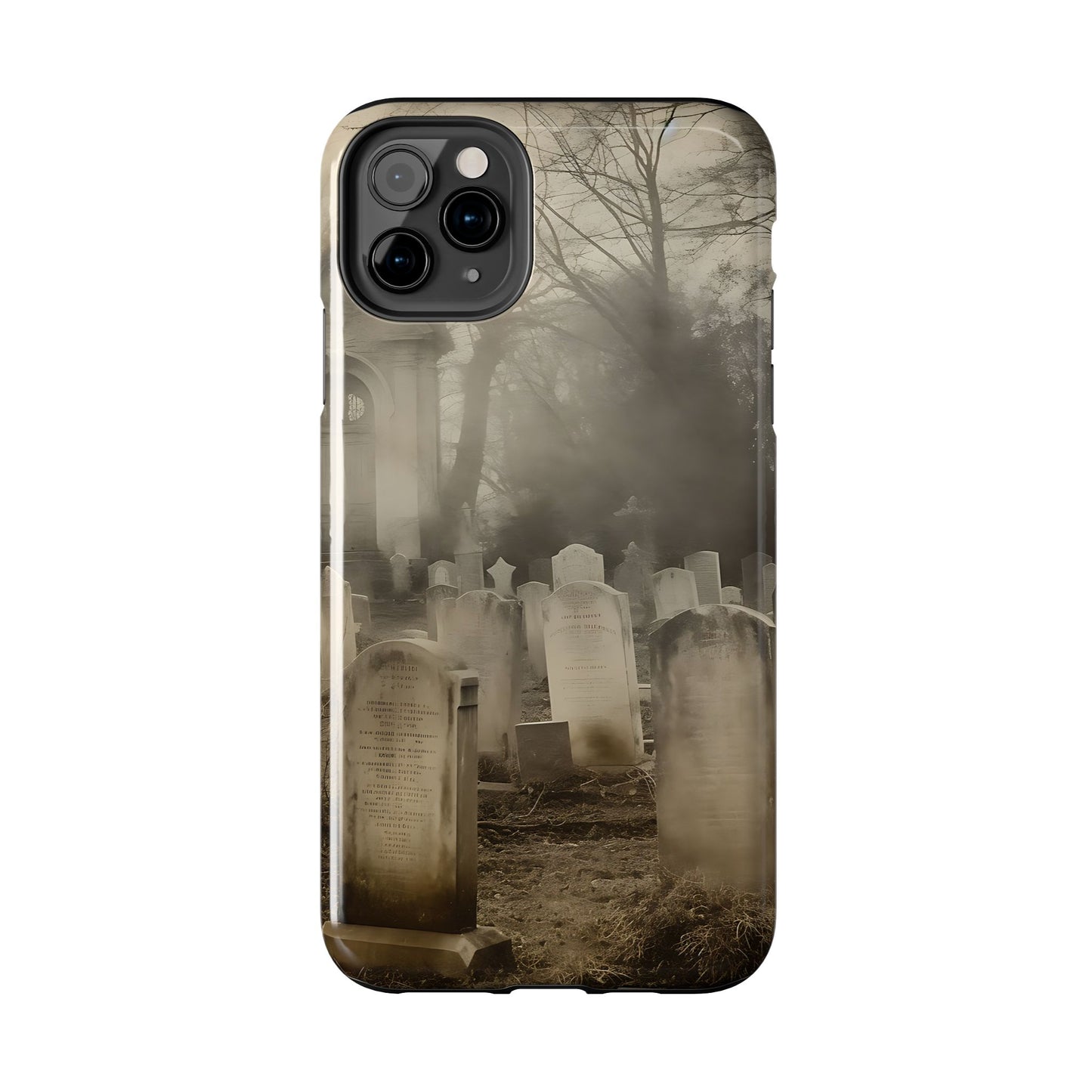 Cemetery Graveyard Phone Case — Spooky Fog Tombstone Tough Phone Case
